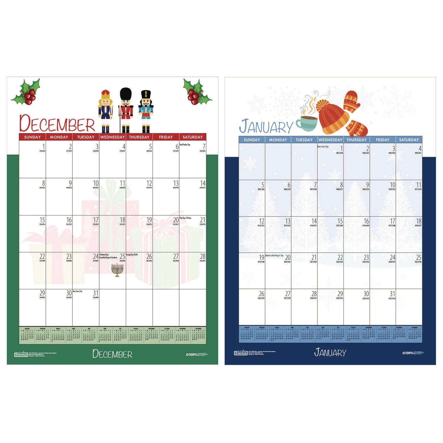 House of Doolittle™ Academic Year Recycled Seasonal Wall Calendar, Illustrated Seasons Artwork, 12 x 16.5, 12-Month (July to June): 2024 to 2025