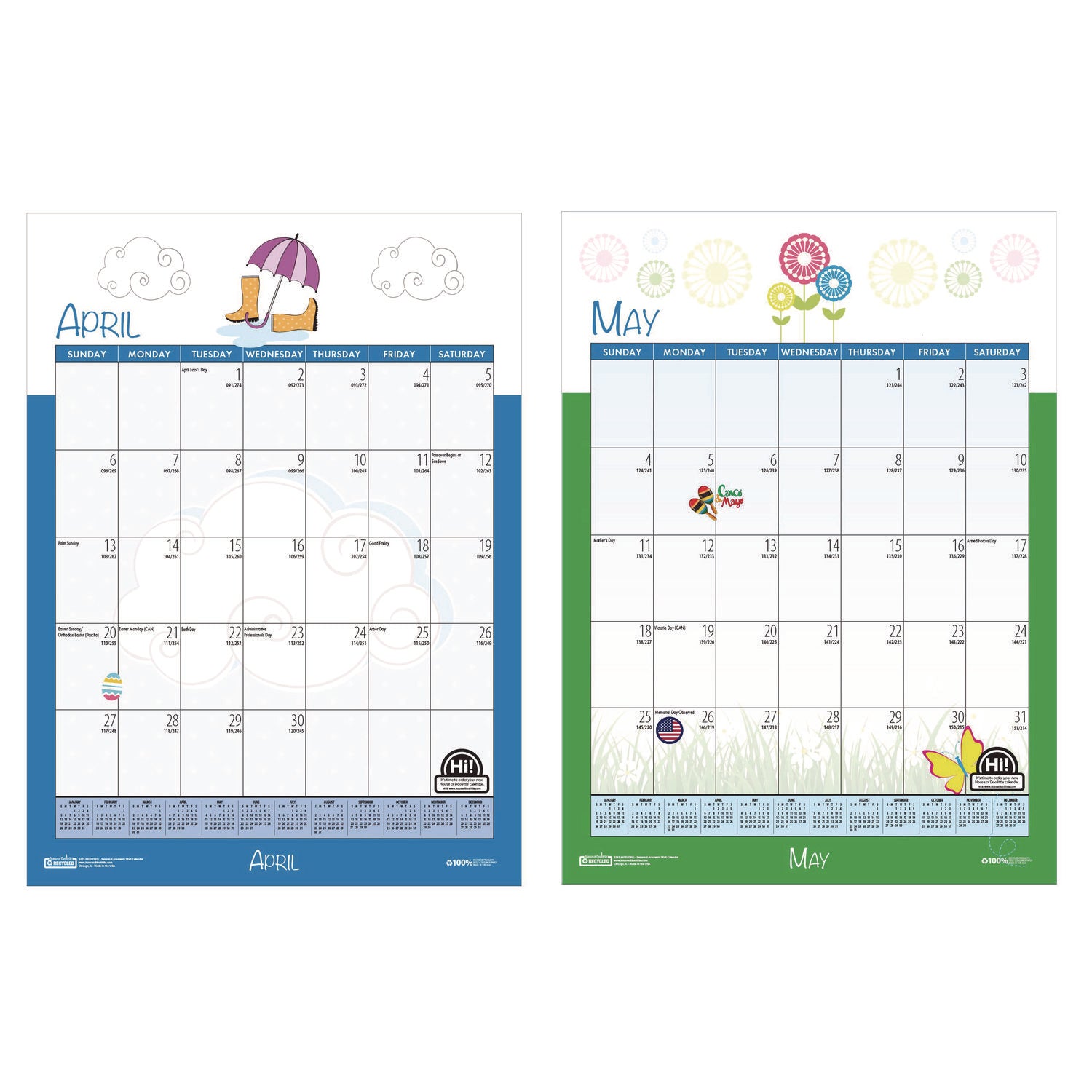 House of Doolittle™ Academic Year Recycled Seasonal Wall Calendar, Illustrated Seasons Artwork, 12 x 16.5, 12-Month (July to June): 2024 to 2025