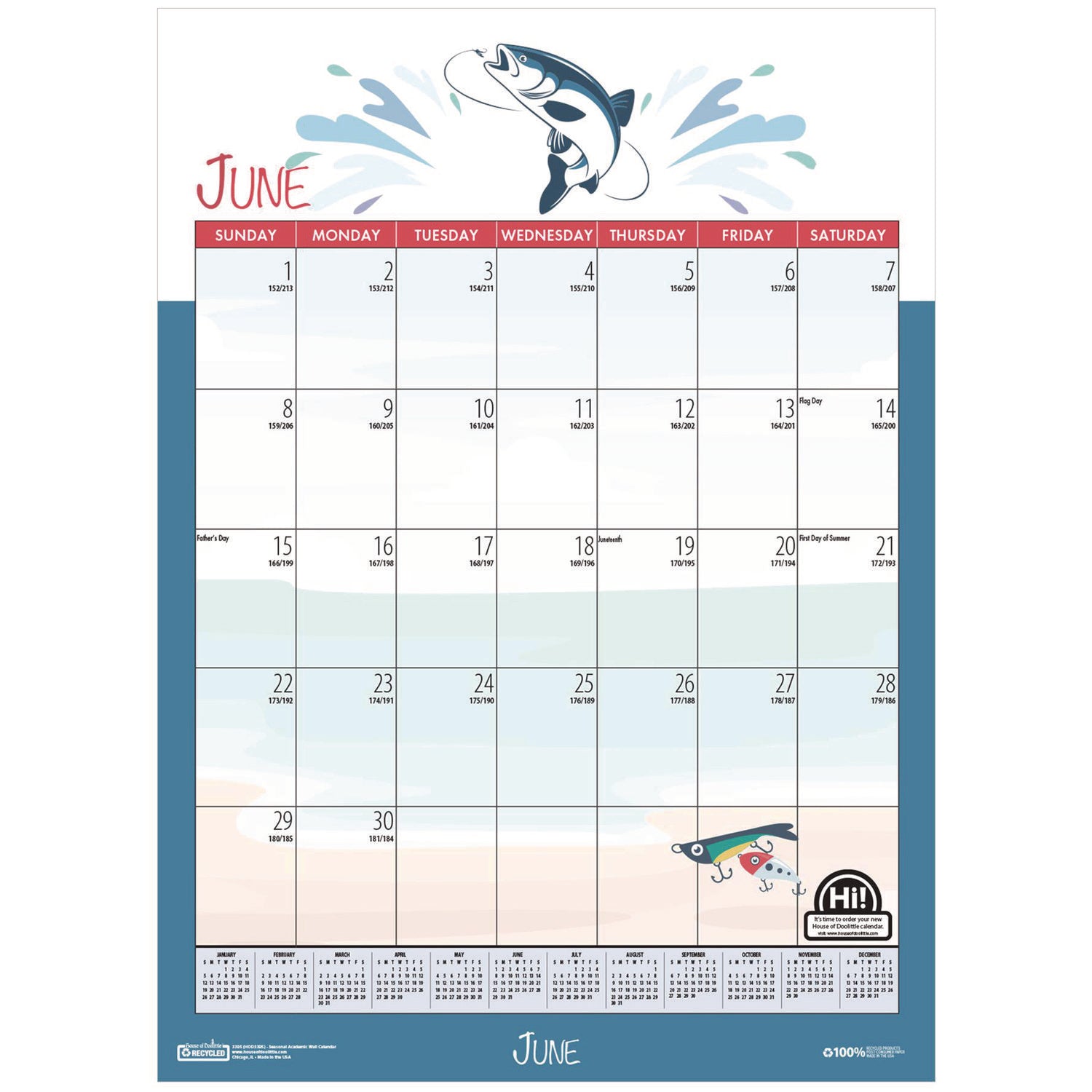 House of Doolittle™ Academic Year Recycled Seasonal Wall Calendar, Illustrated Seasons Artwork, 12 x 16.5, 12-Month (July to June): 2024 to 2025