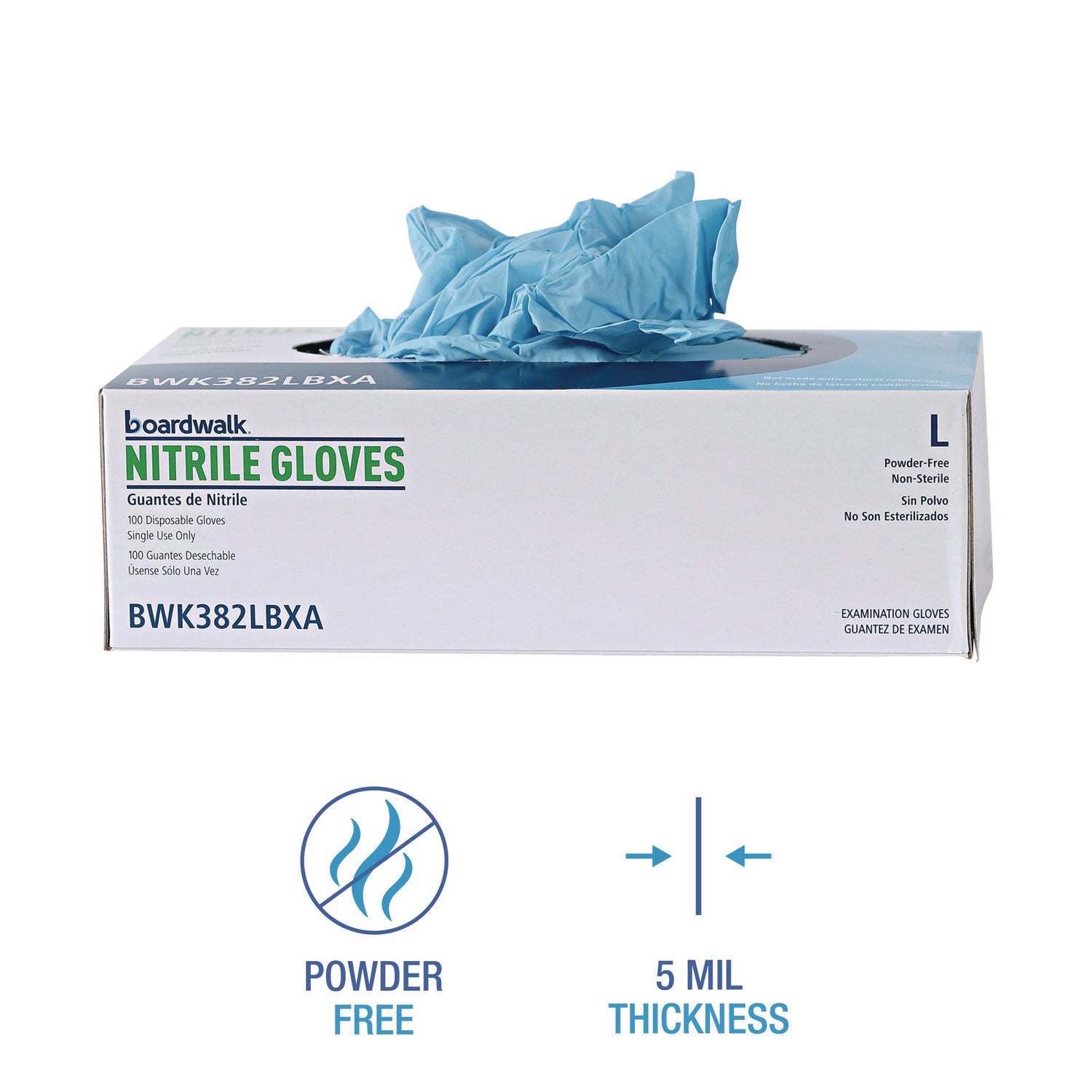 Boardwalk® Disposable Examination Nitrile Gloves, Large, Blue, 5 mil, 1,000/Carton