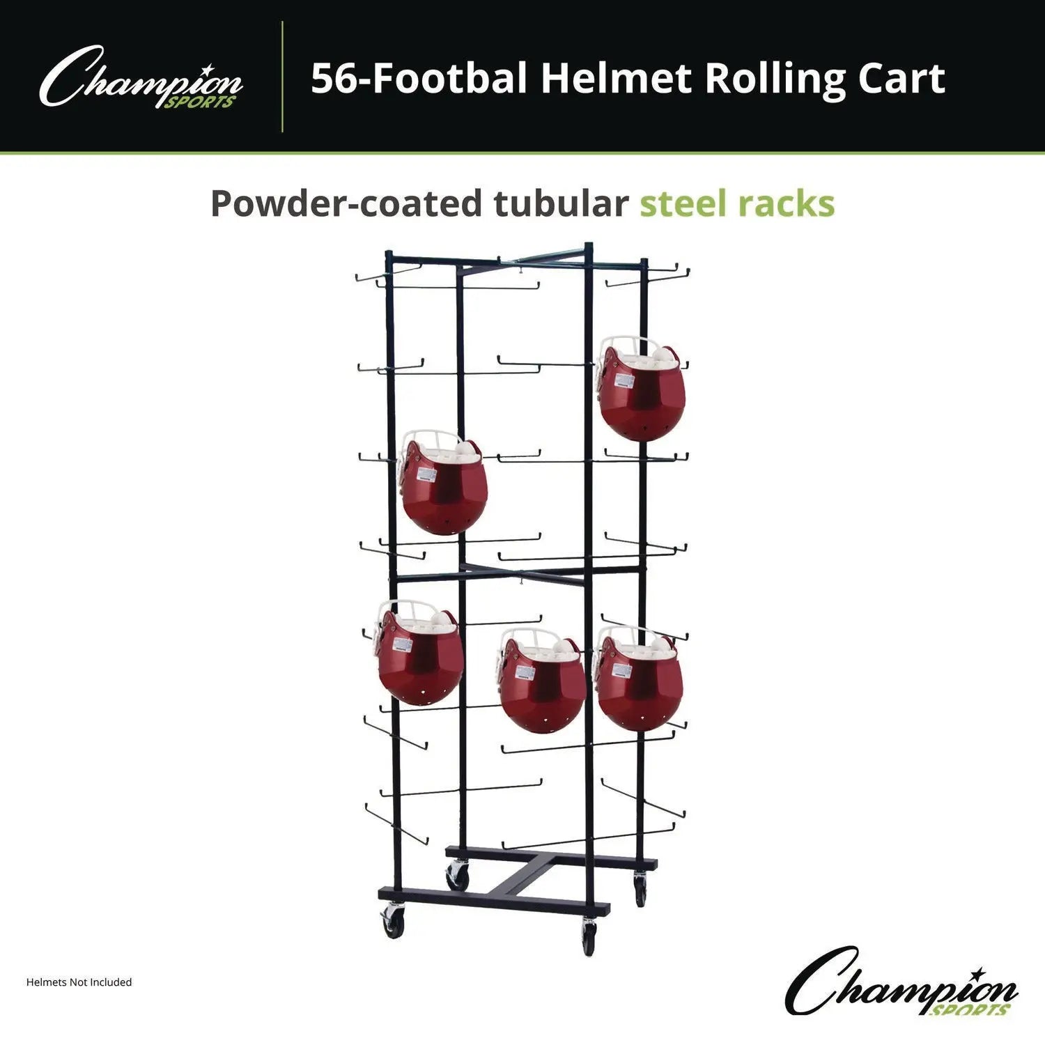 56 Football Helmet Rolling Rack, 26" x 28" x 81", Black Champion Sports Flipcost