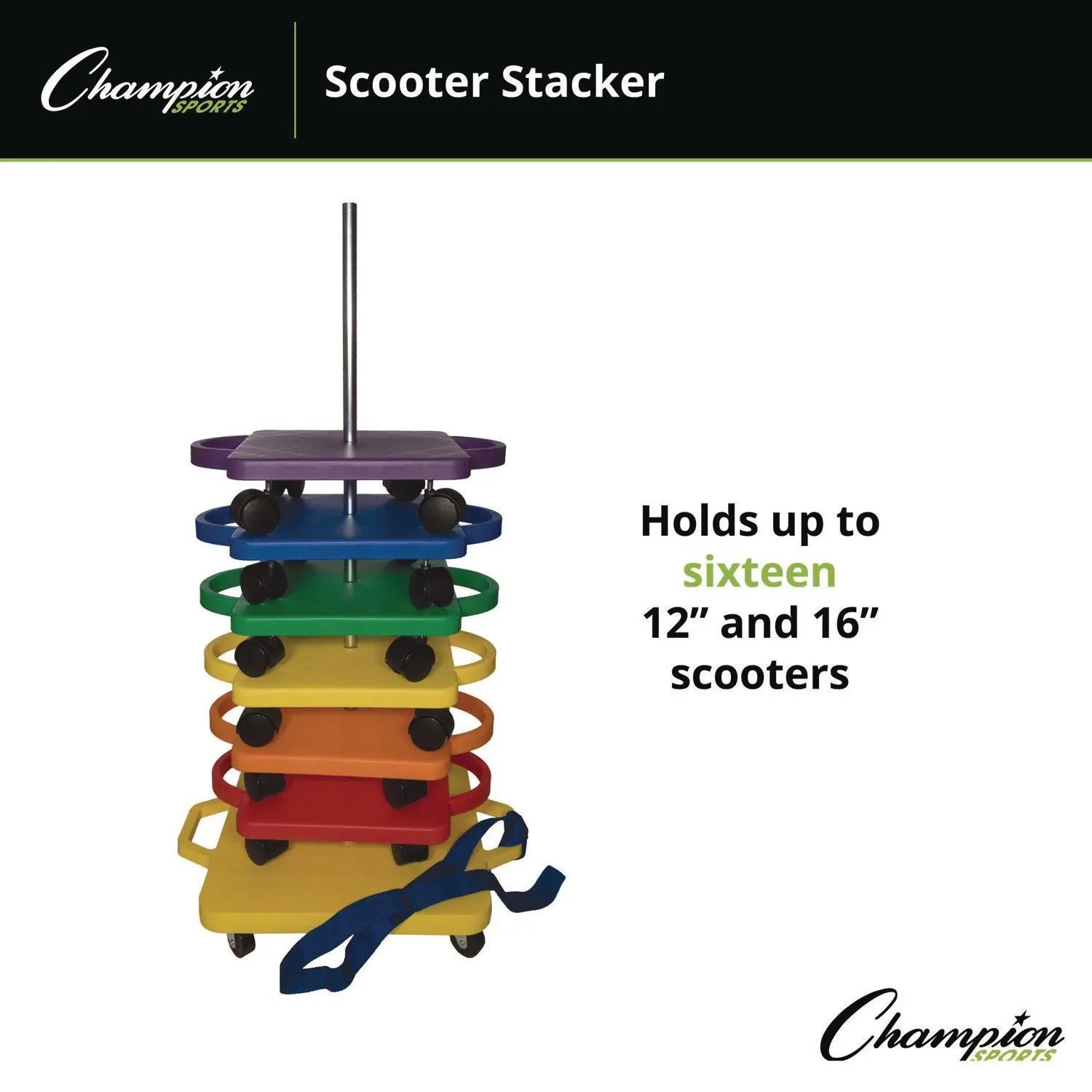 Scooter Stacker, Plastic, 176 lb Capacity, 21 x 16 x 39, Silver/Yellow Champion Sports Flipcost