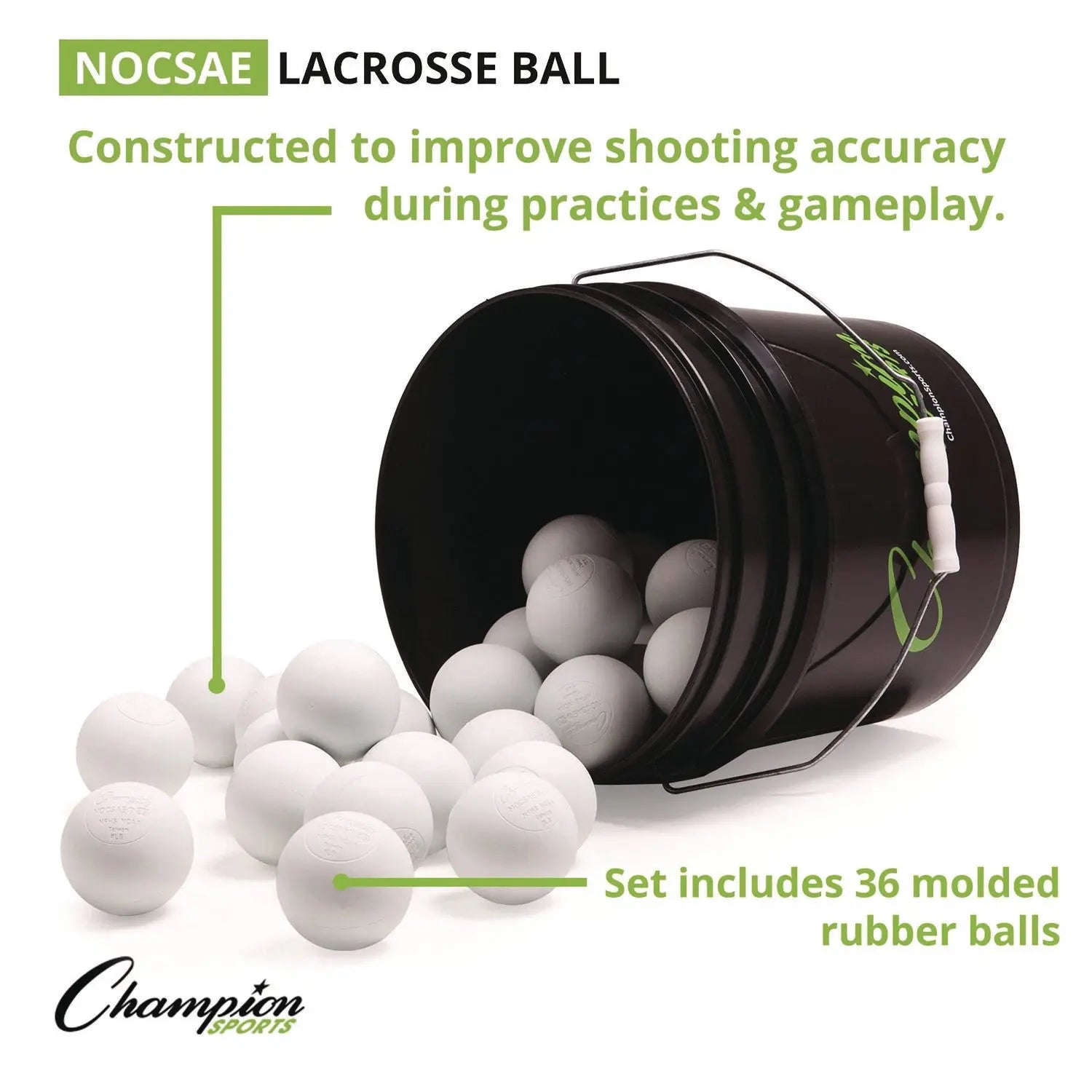 Lacrosse Balls in a Bucket, 11" x 11" Bucket with 36 White Rubber Balls Champion Sports Flipcost