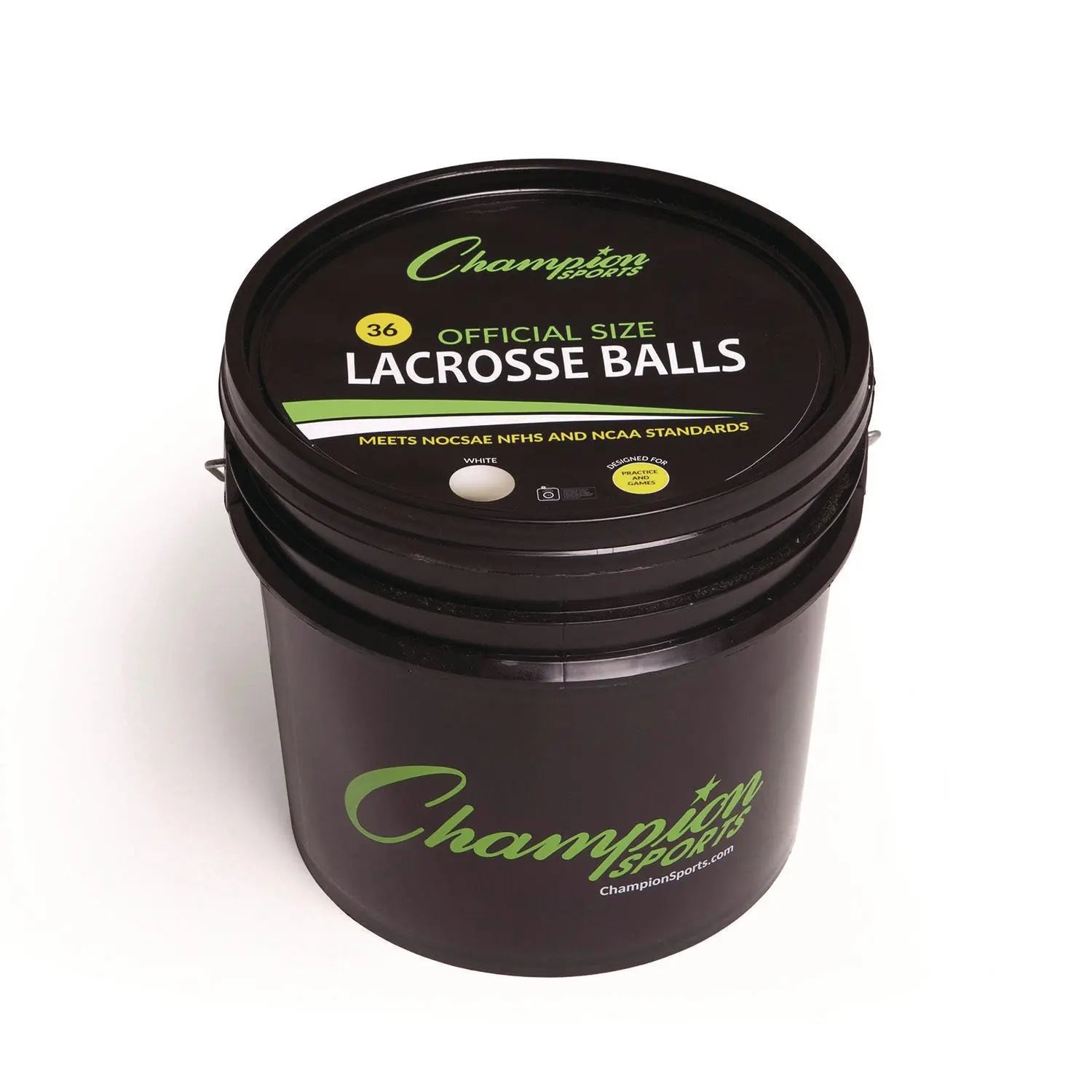 Lacrosse Balls in a Bucket, 11" x 11" Bucket with 36 White Rubber Balls Champion Sports Flipcost