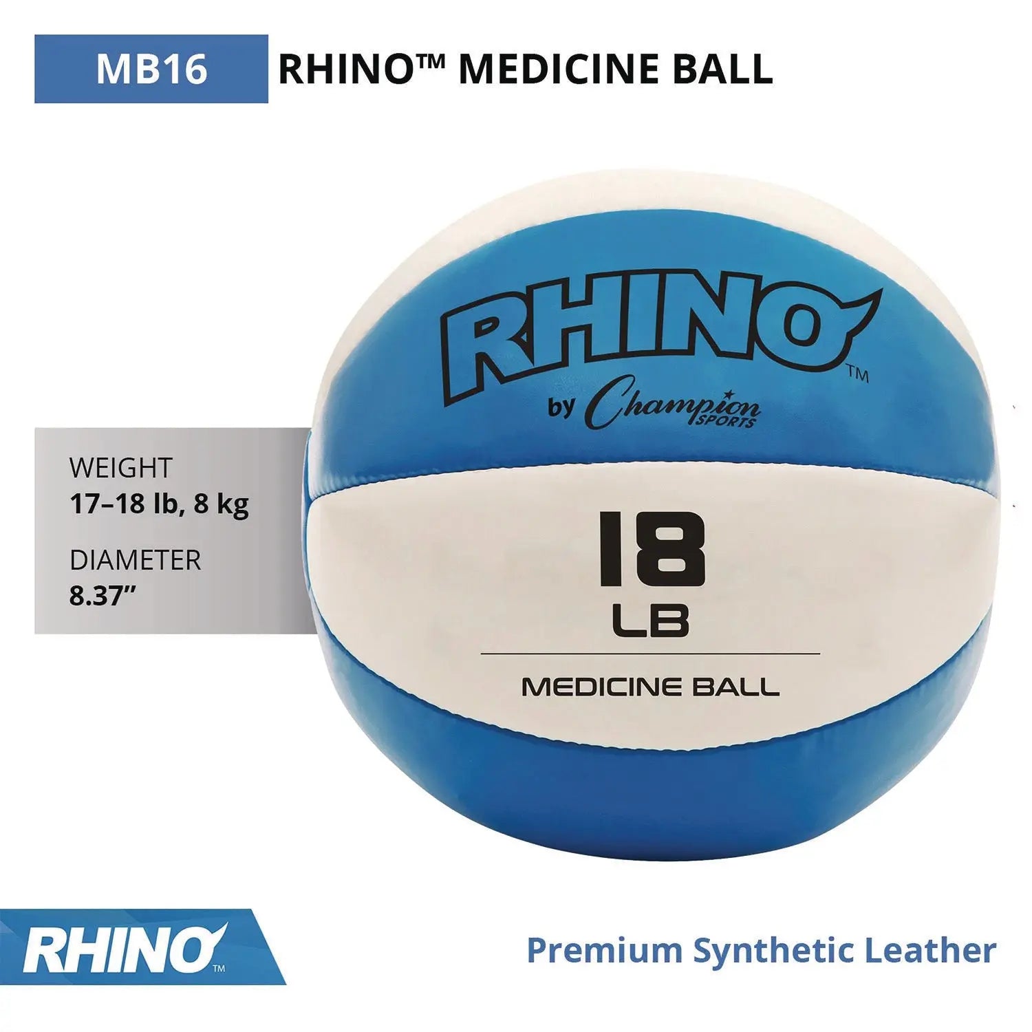 Rhino Leather Medicine Ball, 18 lb, Teal/White Champion Sports Flipcost