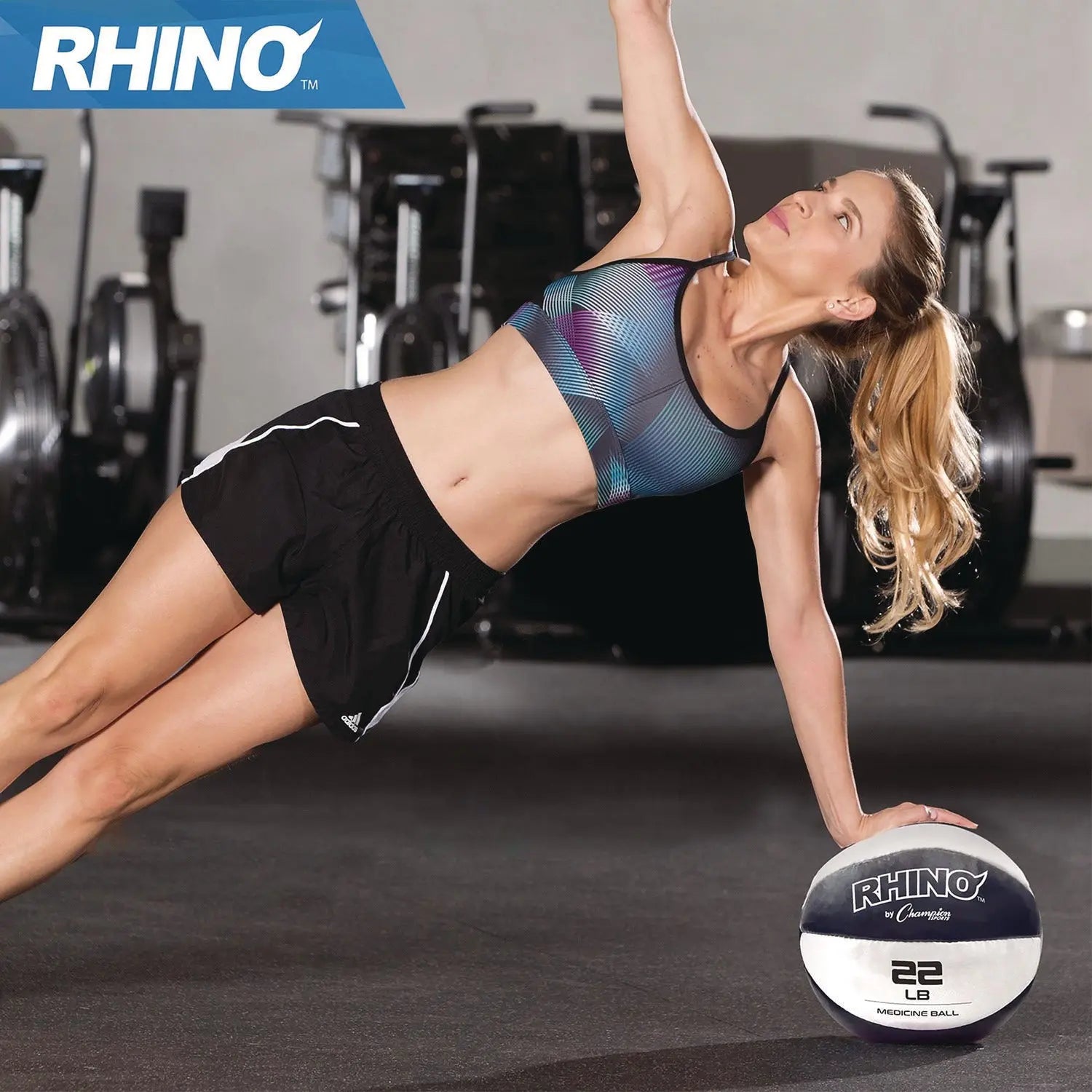 Rhino Leather Medicine Ball, 22 lb, Black/White Champion Sports Flipcost
