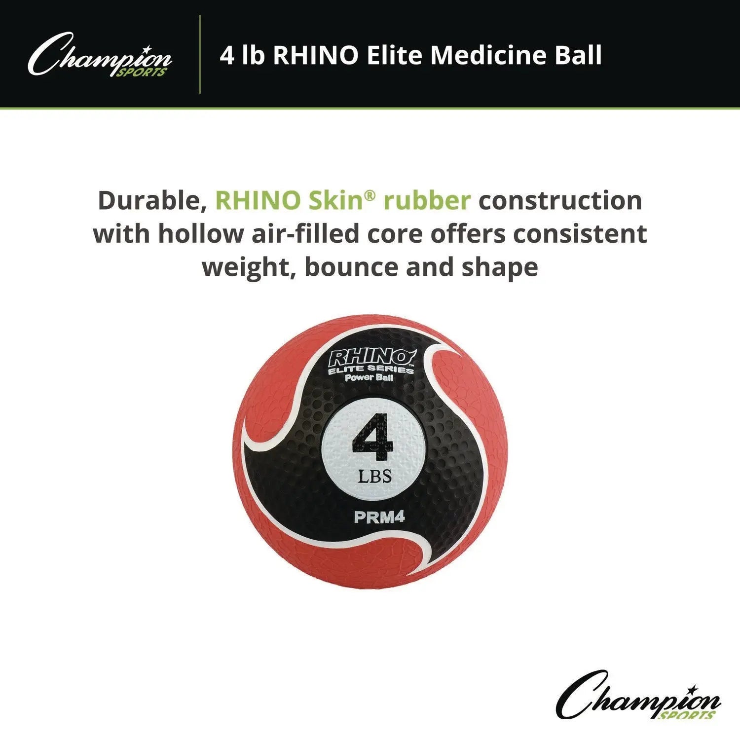 Rhino Elite Medicine Ball,  4 lb, Red Champion Sports Flipcost