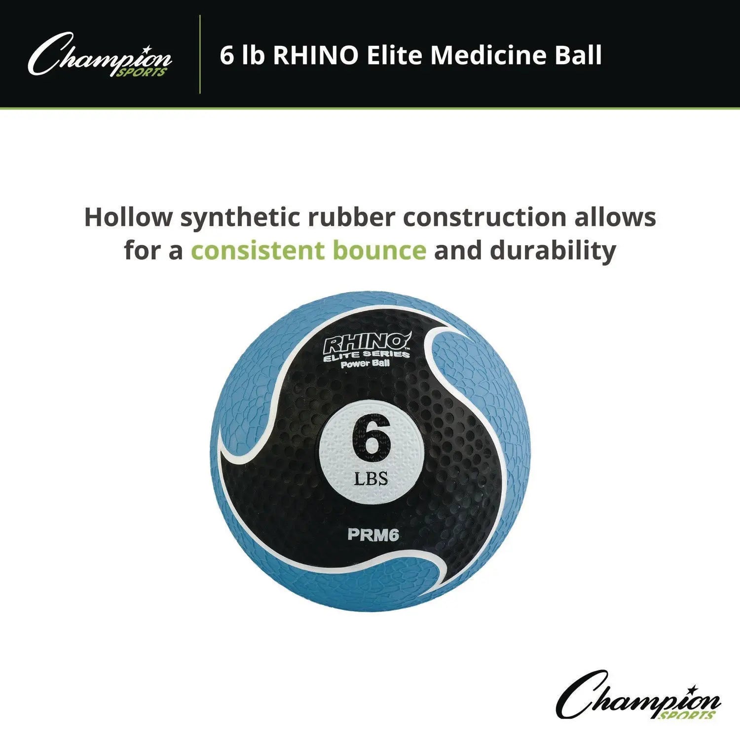 Rhino Elite Medicine Ball, 6 lb, Blue Champion Sports Flipcost