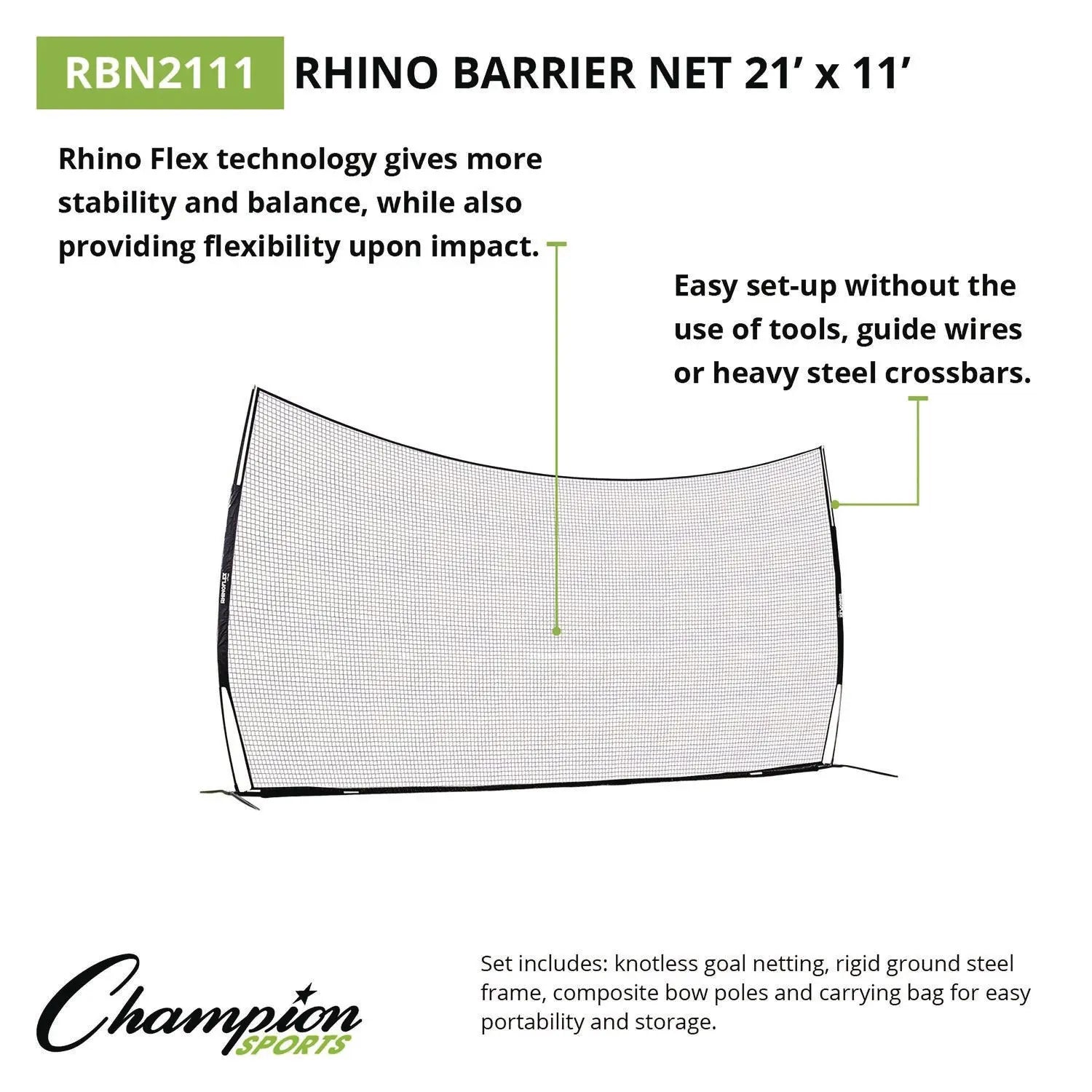 Rhino Flex Barrier Net, 21 ft  x 11 ft Champion Sports Flipcost