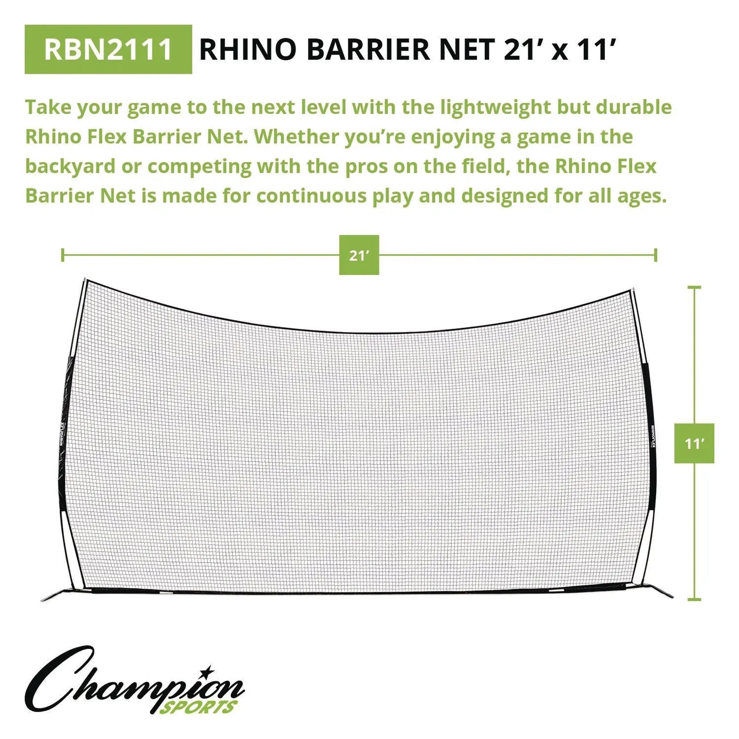 Rhino Flex Barrier Net, 21 ft  x 11 ft Champion Sports Flipcost