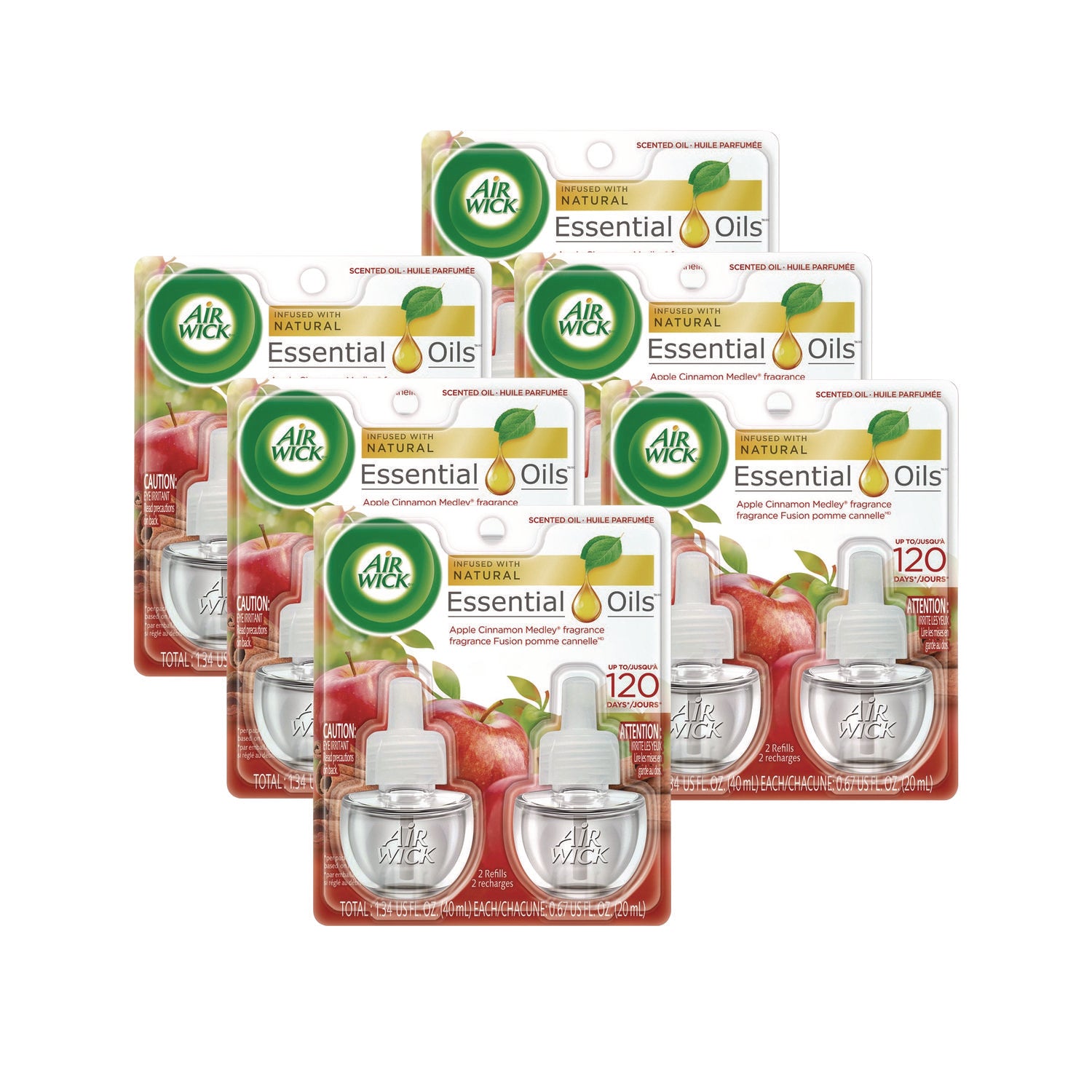 Scented Oil Refill, 0.67 oz, Apple Cinnamon Medley, 2/Pack, 6 Packs/Carton