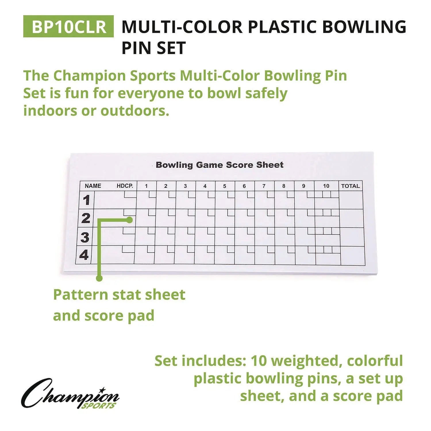 Plastic Bowling Pin Set, Assorted Colors, 10/Set Champion Sports Flipcost