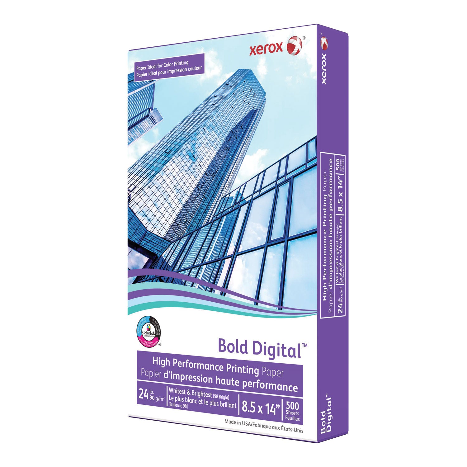 xerox™ Bold Digital Printing Paper, 98 Bright, 24 lb Bond Weight, 8.5 x 14, White, 500 Sheets/Ream, 8 Reams/Carton