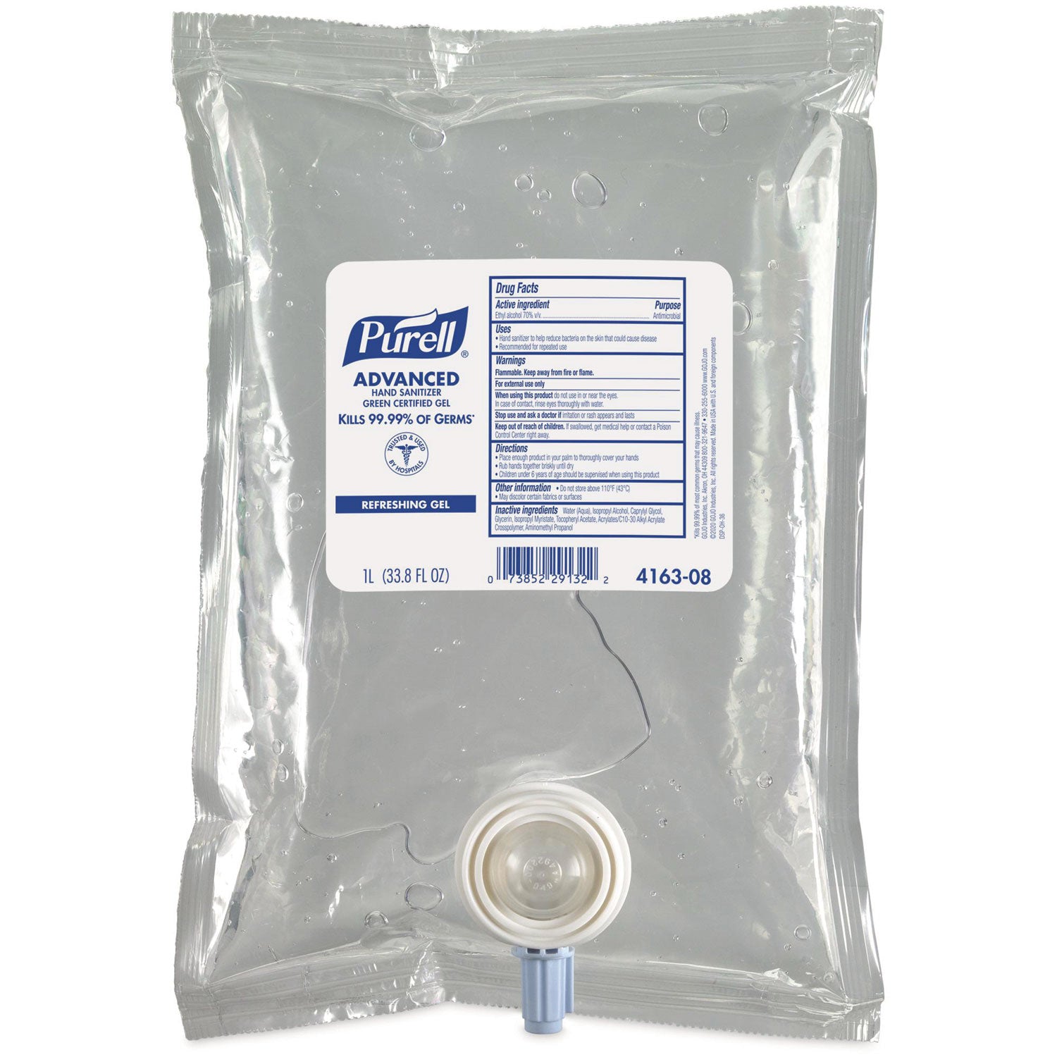 PURELL® Advanced Hand Sanitizer Green Certified Gel Refill, For CS2 Dispensers, 1,000 mL, Fragrance-Free, 8/Carton