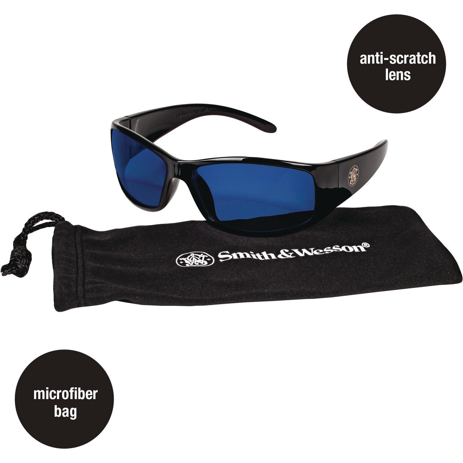 Smith & Wesson® Elite Safety Glasses 3016314, Black Frame, Blue Mirror Polycarbonate Lens, 12/Carton