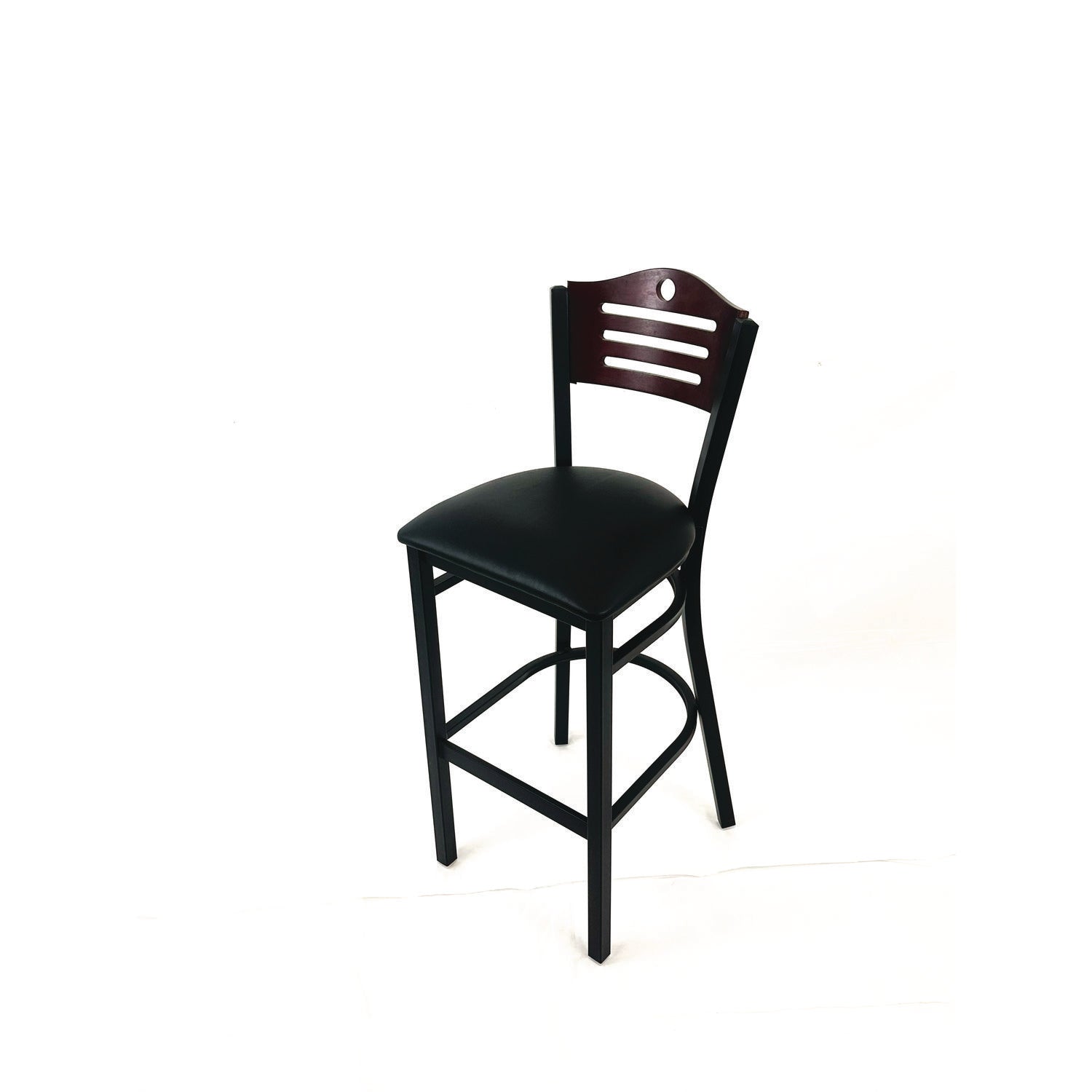 JMC Furniture Eagle Series Barstool, Supports Up to 300 lb, 28.5" Seat Height, Black Seat, Dark Mahogany Back, Black Base