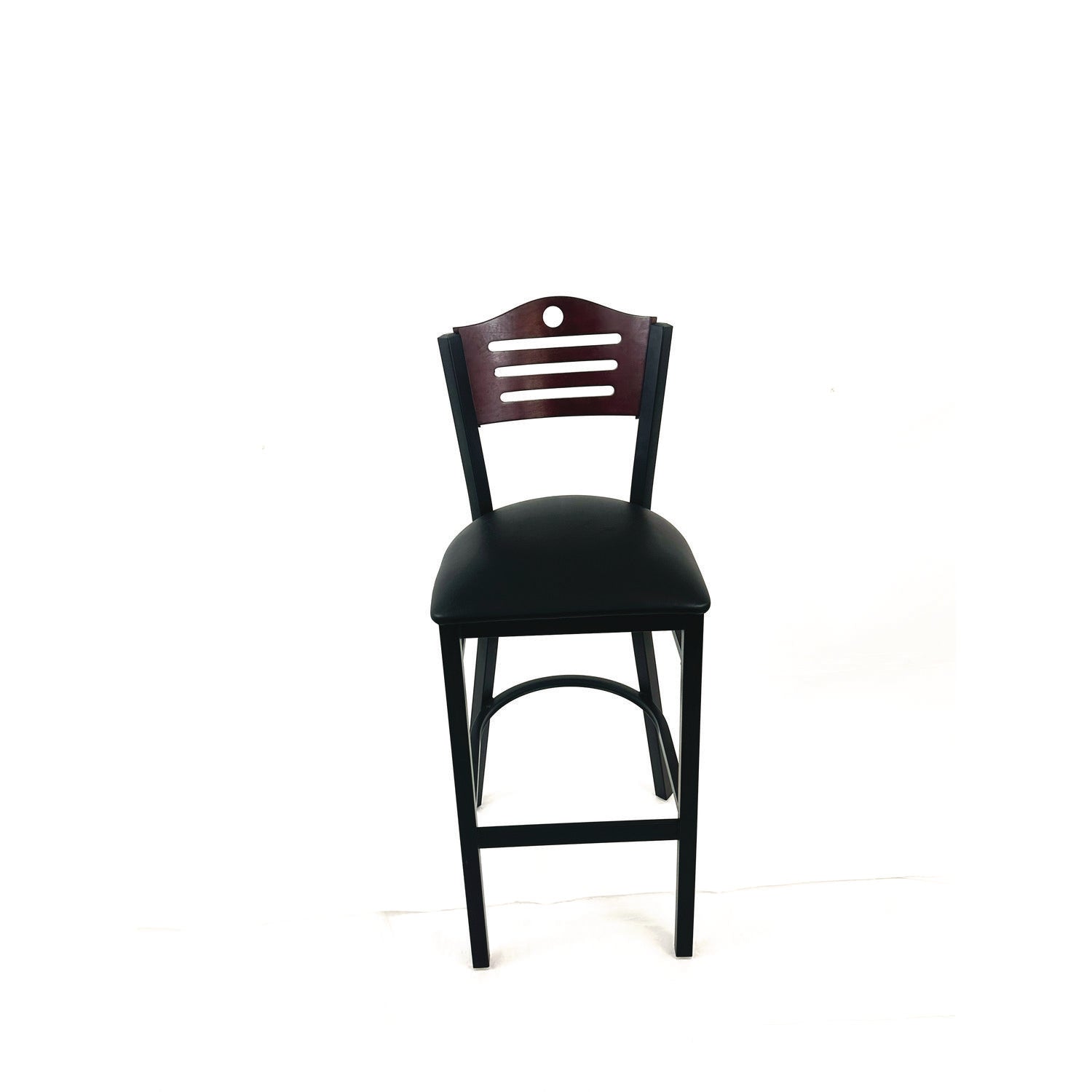 JMC Furniture Eagle Series Barstool, Supports Up to 300 lb, 28.5" Seat Height, Black Seat, Dark Mahogany Back, Black Base