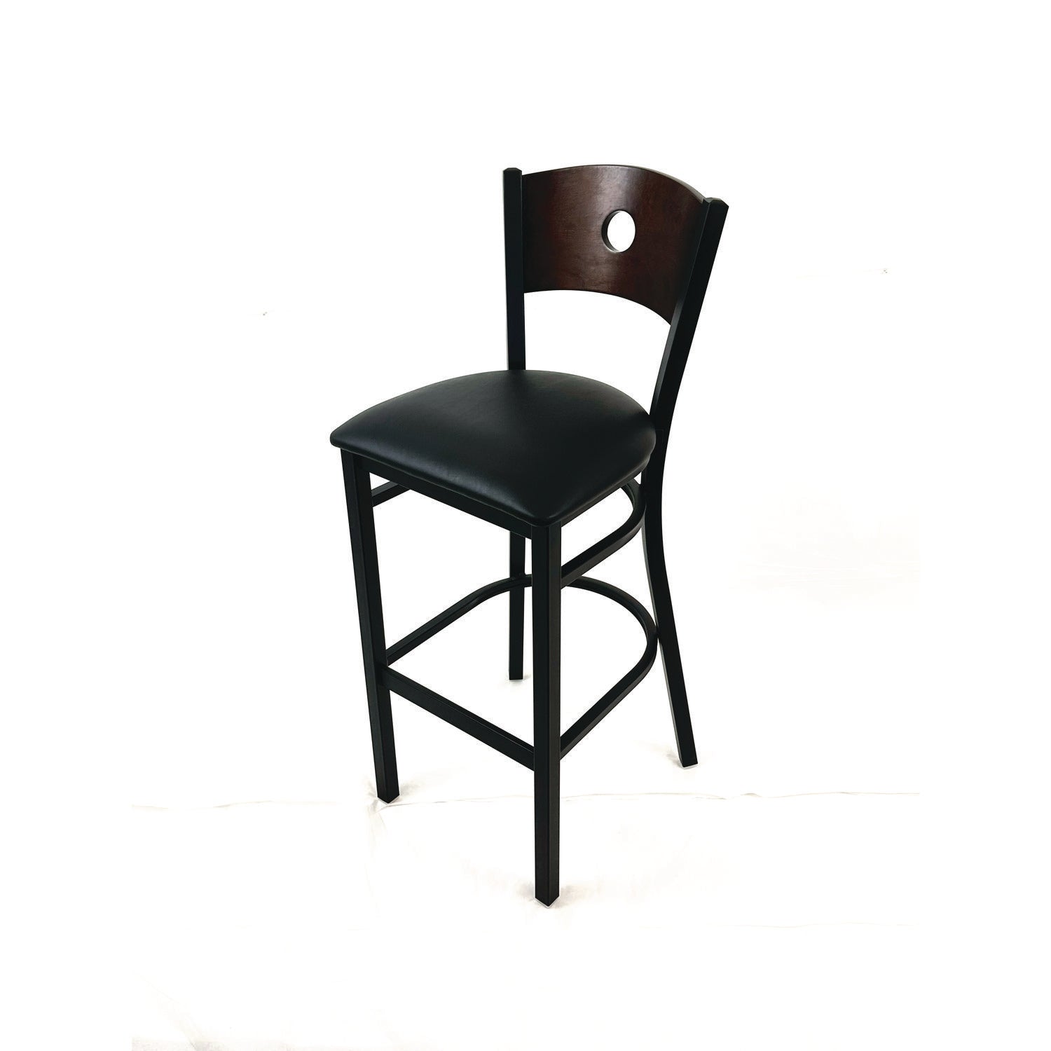 JMC Furniture Circle Series Barstool, Supports Up to 300 lb, 28.5" Seat Height, Black Seat, Dark Walnut Back, Black Base