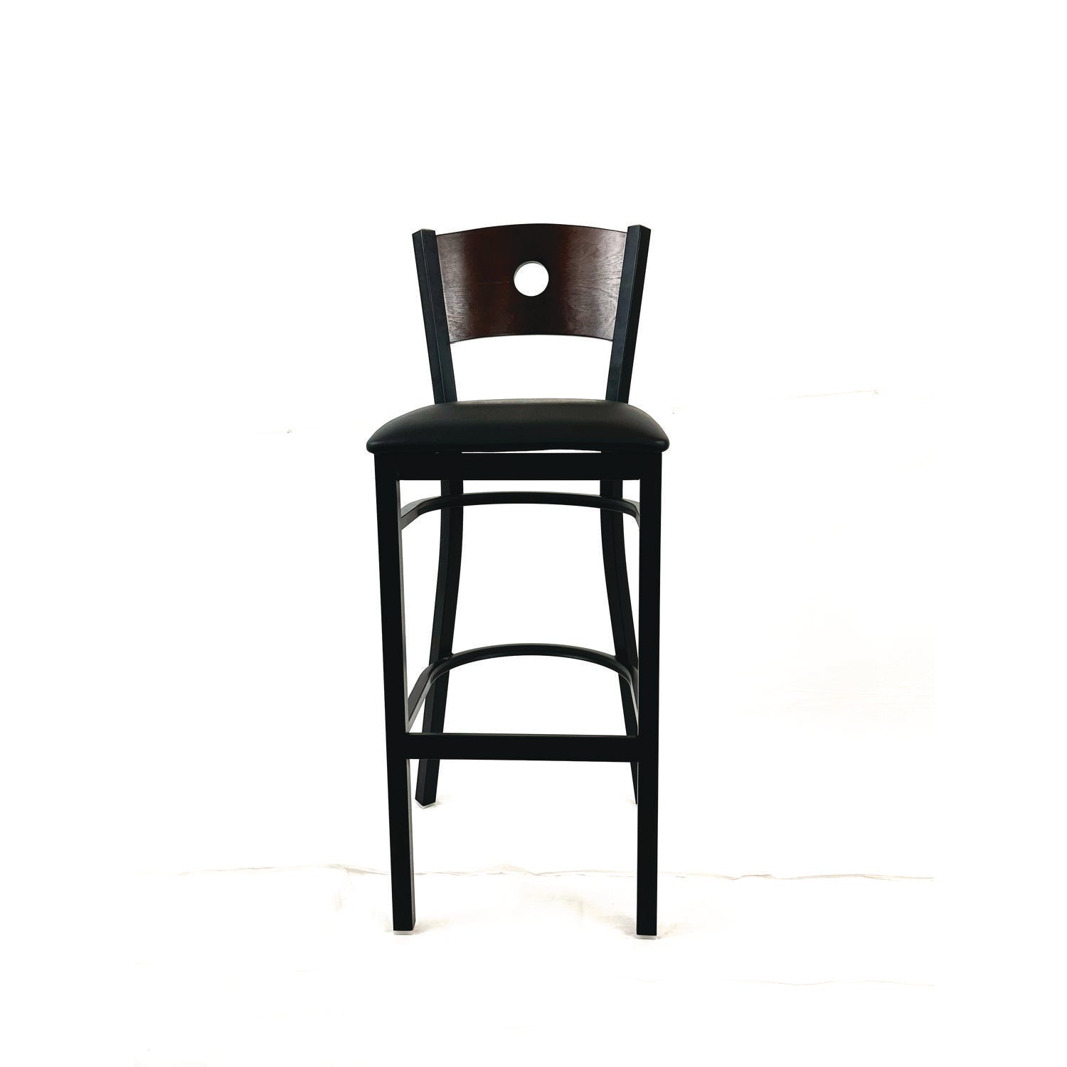 JMC Furniture Circle Series Barstool, Supports Up to 300 lb, 28.5" Seat Height, Black Seat, Dark Walnut Back, Black Base