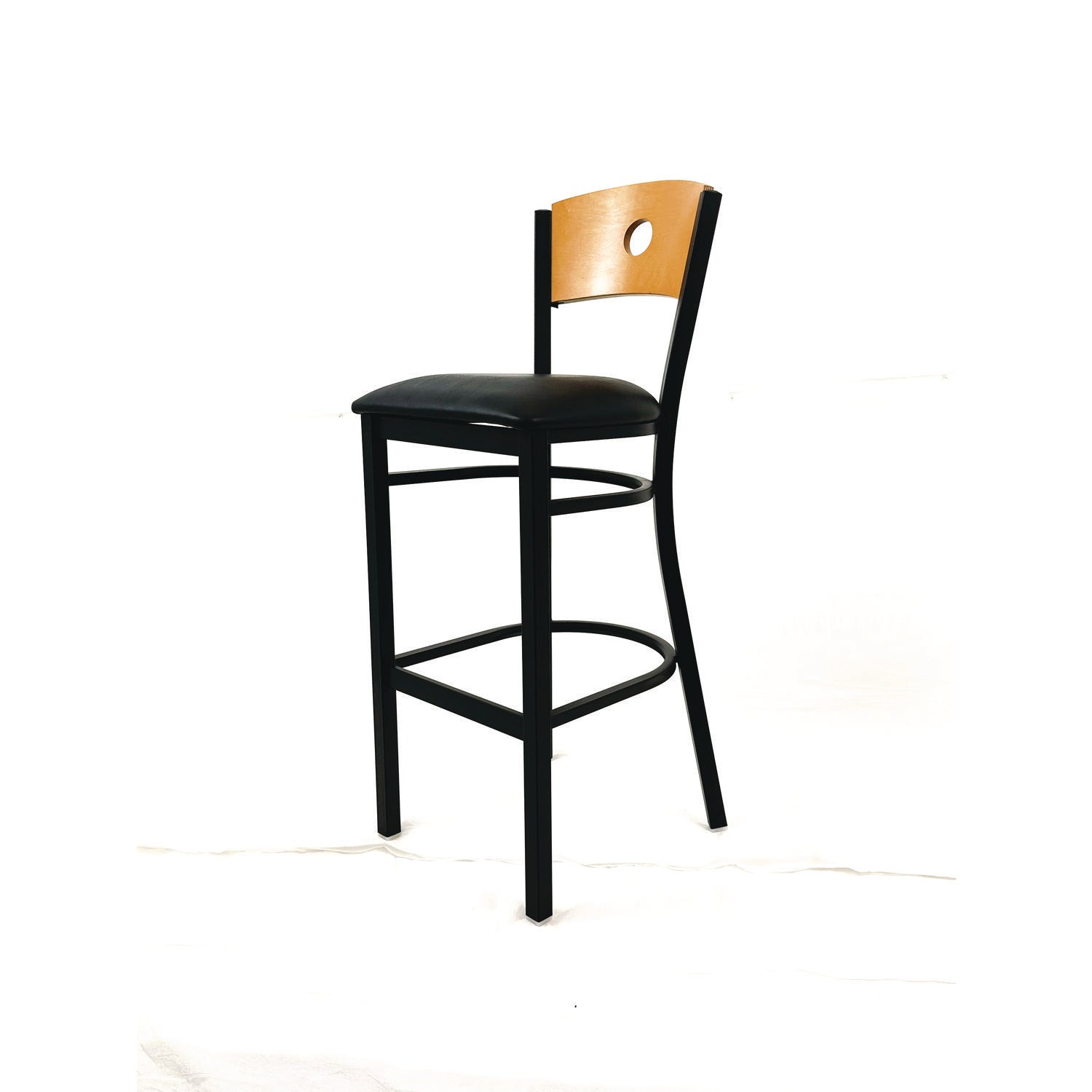 JMC Furniture Circle Series Barstool, Supports Up to 300 lb, 28.5" Seat Height, Black Seat, Natural Back, Black Base