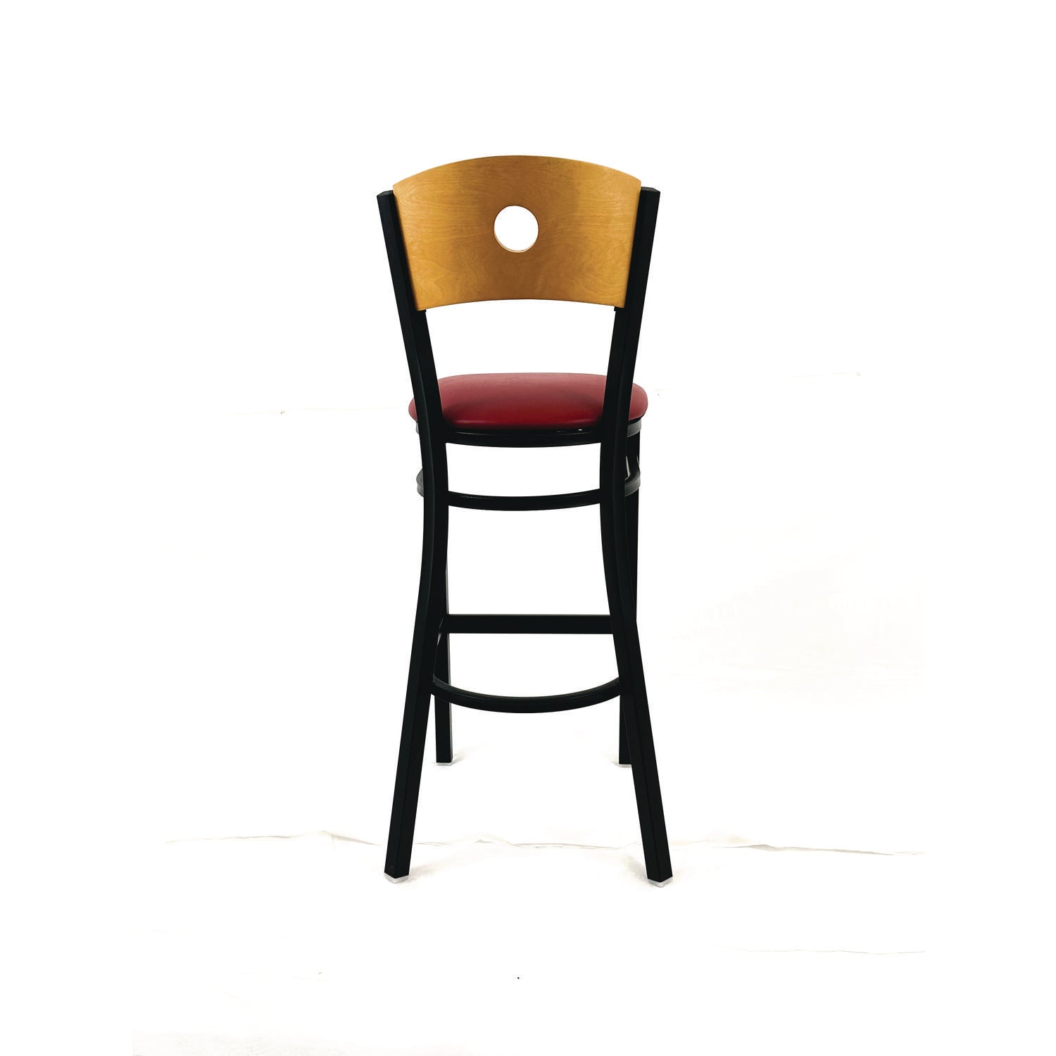 JMC Furniture Circle Series Barstool, Supports Up to 300 lb, 28.5" Seat Height, Burgundy Seat, Natural Back, Black Base