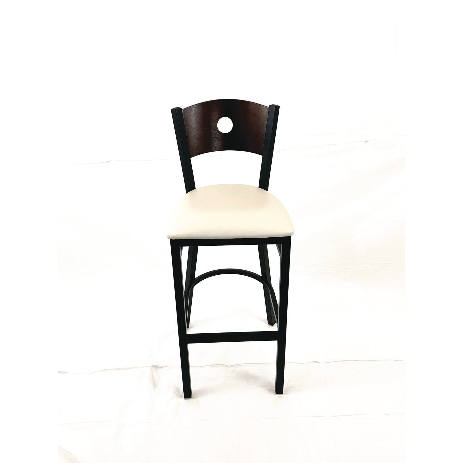 JMC Furniture Circle Series Barstool, Supports Up to 300 lb, 28.5" Seat Height, Cream Seat, Dark Walnut Back, Black Base