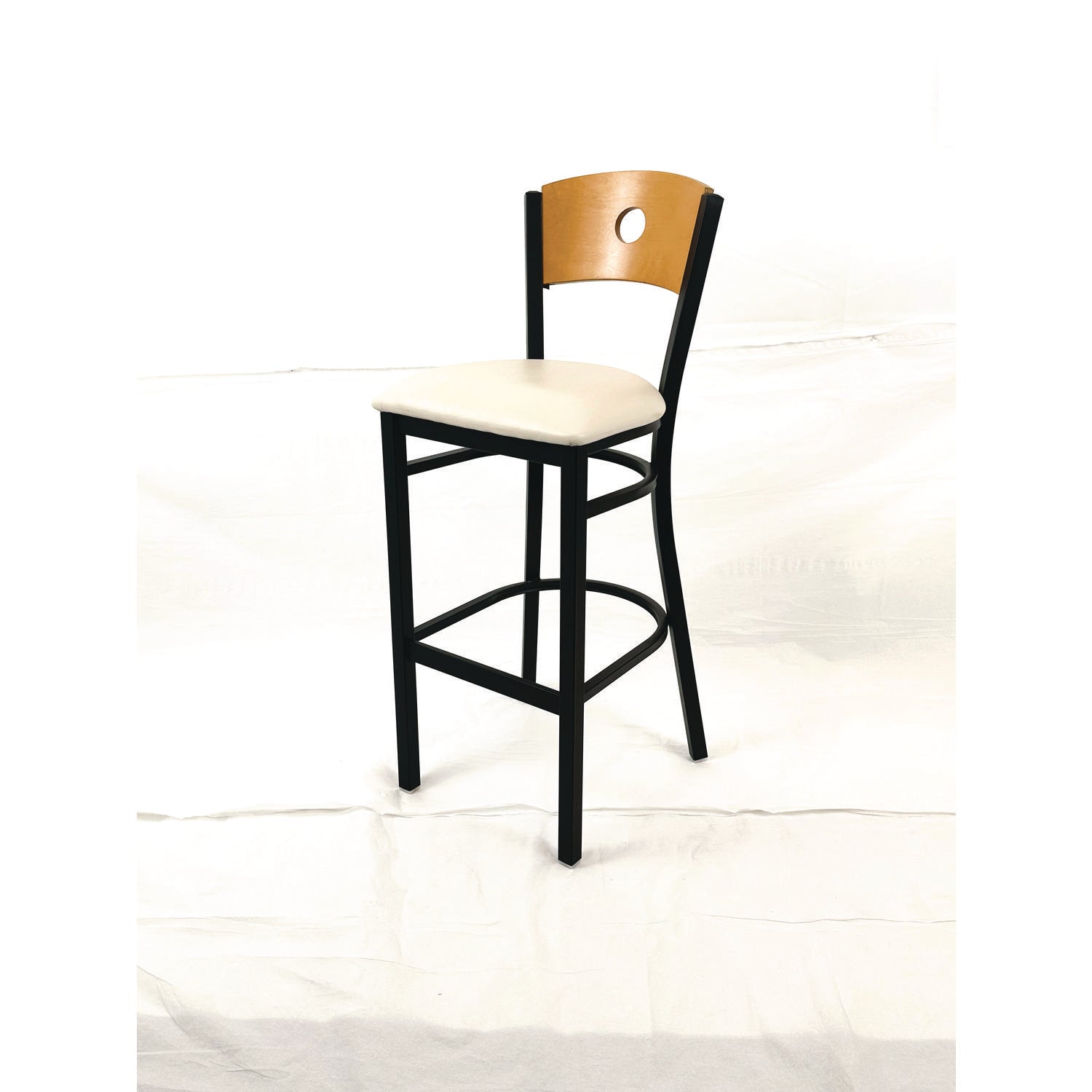 JMC Furniture Circle Series Barstool, Supports Up to 300 lb, 28.5" Seat Height, Cream Seat, Natural Back, Black Base