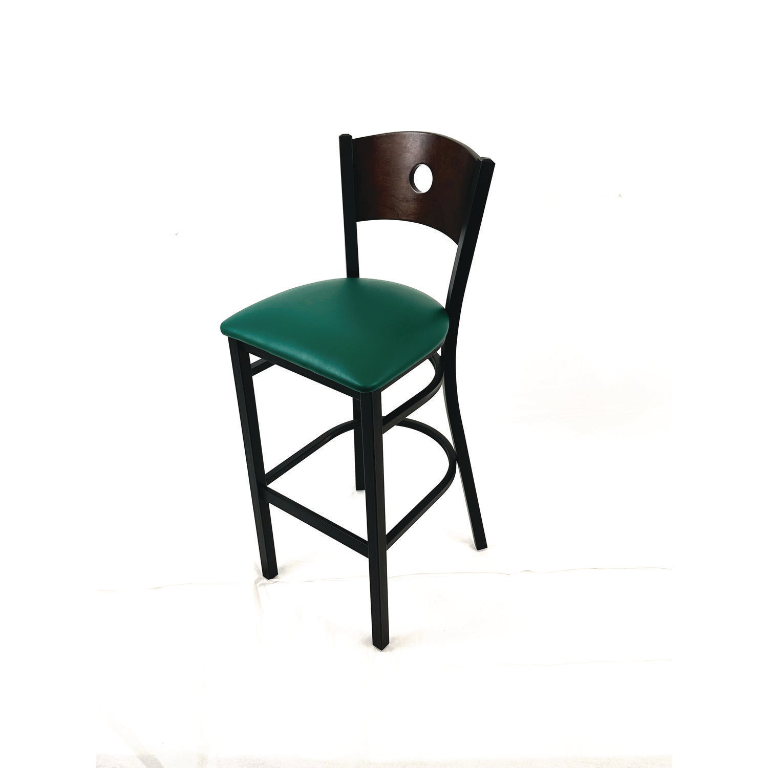 JMC Furniture Circle Series Barstool, Supports Up to 300 lb, 28.5" Seat Height, Green Seat, Dark Walnut Back, Black Base