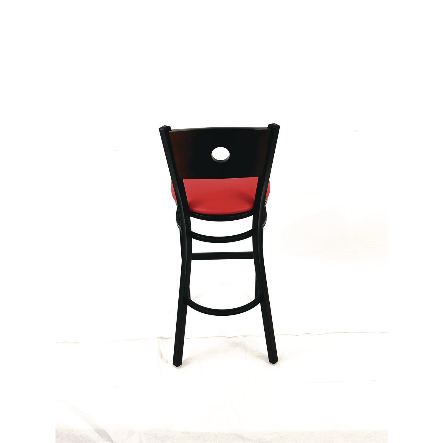 JMC Furniture Circle Series Barstool, Supports Up to 300 lb, 28.5" Seat Height, Red Seat, Dark Walnut Back, Black Base