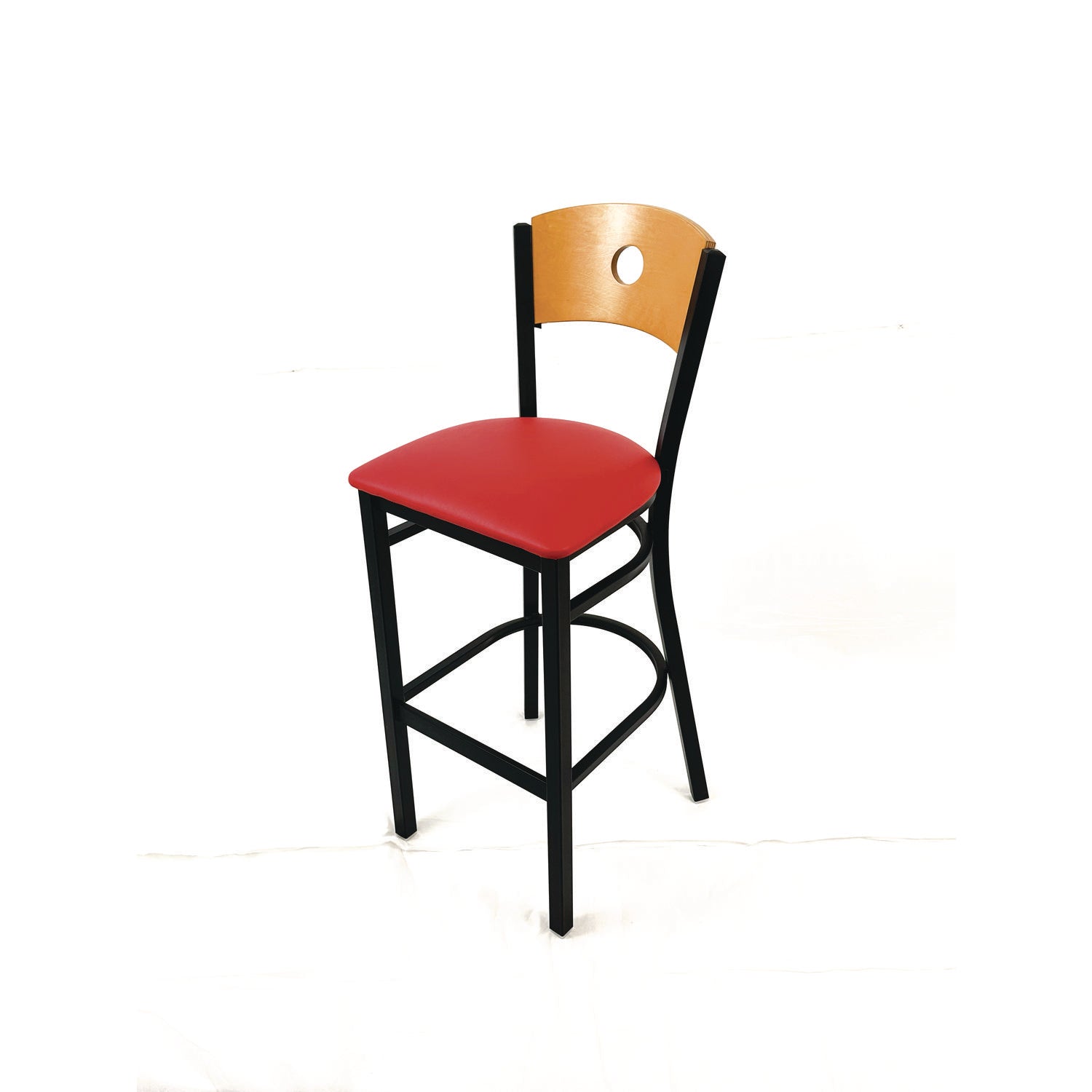 JMC Furniture Circle Series Barstool, Supports Up to 300 lb, 28.5" Seat Height, Red Seat, Natural Back, Black Base