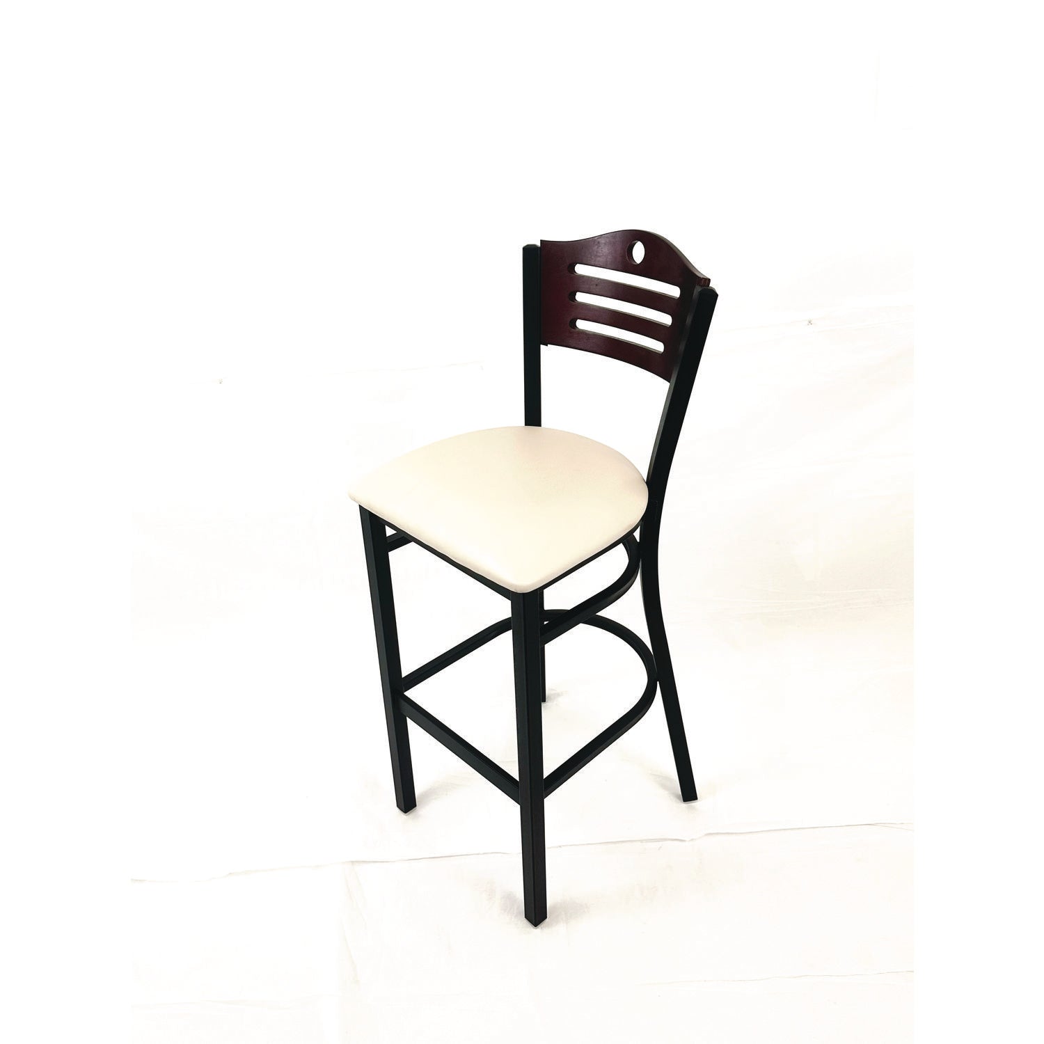 JMC Furniture Eagle Series Barstool, Supports Up to 300 lb, 28.5" Seat Height, Cream Seat, Dark Mahogany Back, Black Base