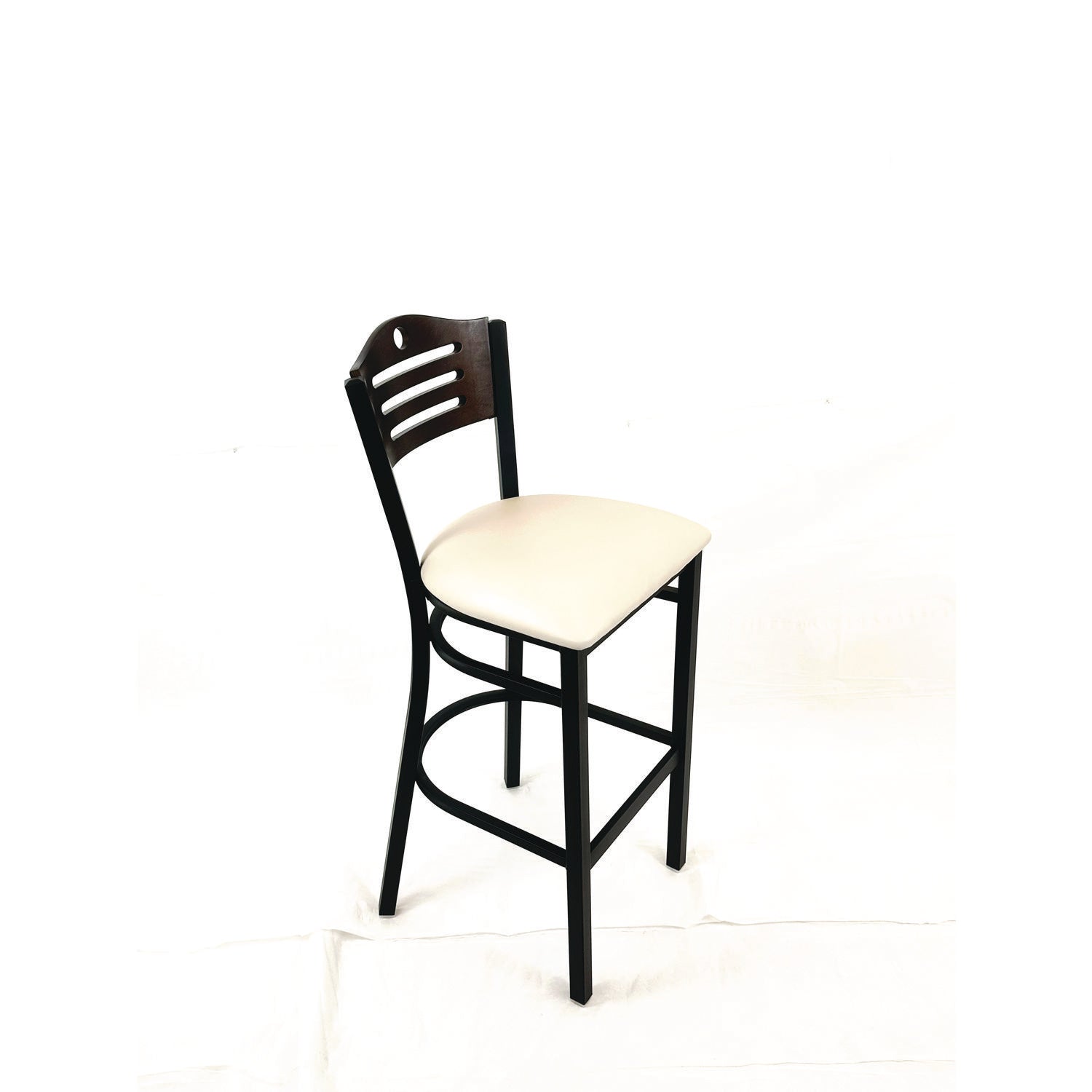 JMC Furniture Eagle Series Barstool, Supports Up to 300 lb, 28.5" Seat Height, Cream Seat, Dark Walnut Back, Black Base