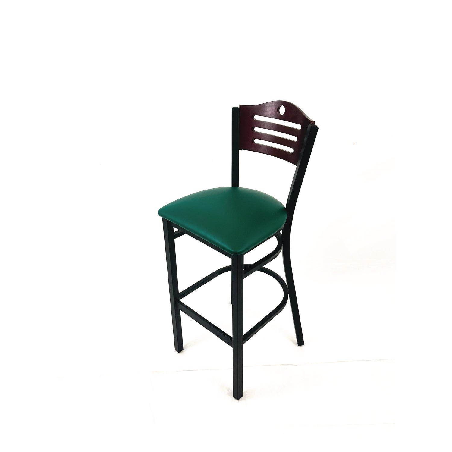 JMC Furniture Eagle Series Barstool, Supports Up to 300 lb, 28.5" Seat Height, Green Seat, Dark Mahogany Back, Black Base