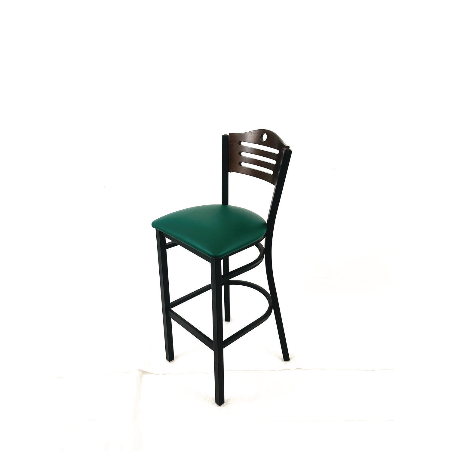 JMC Furniture Eagle Series Barstool, Supports Up to 300 lb, 28.5" Seat Height, Green Seat, Dark Walnut Back, Black Base