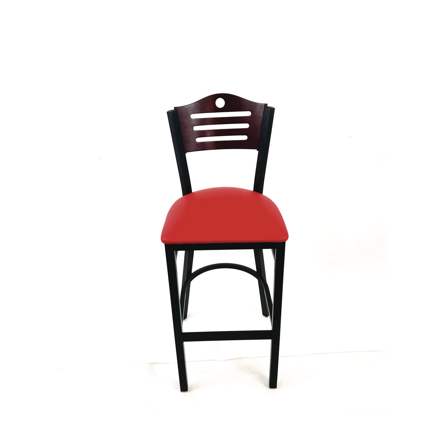 JMC Furniture Eagle Series Barstool, Supports Up to 300 lb, 28.5" Seat Height, Red Seat, Dark Mahogany Back, Black Base