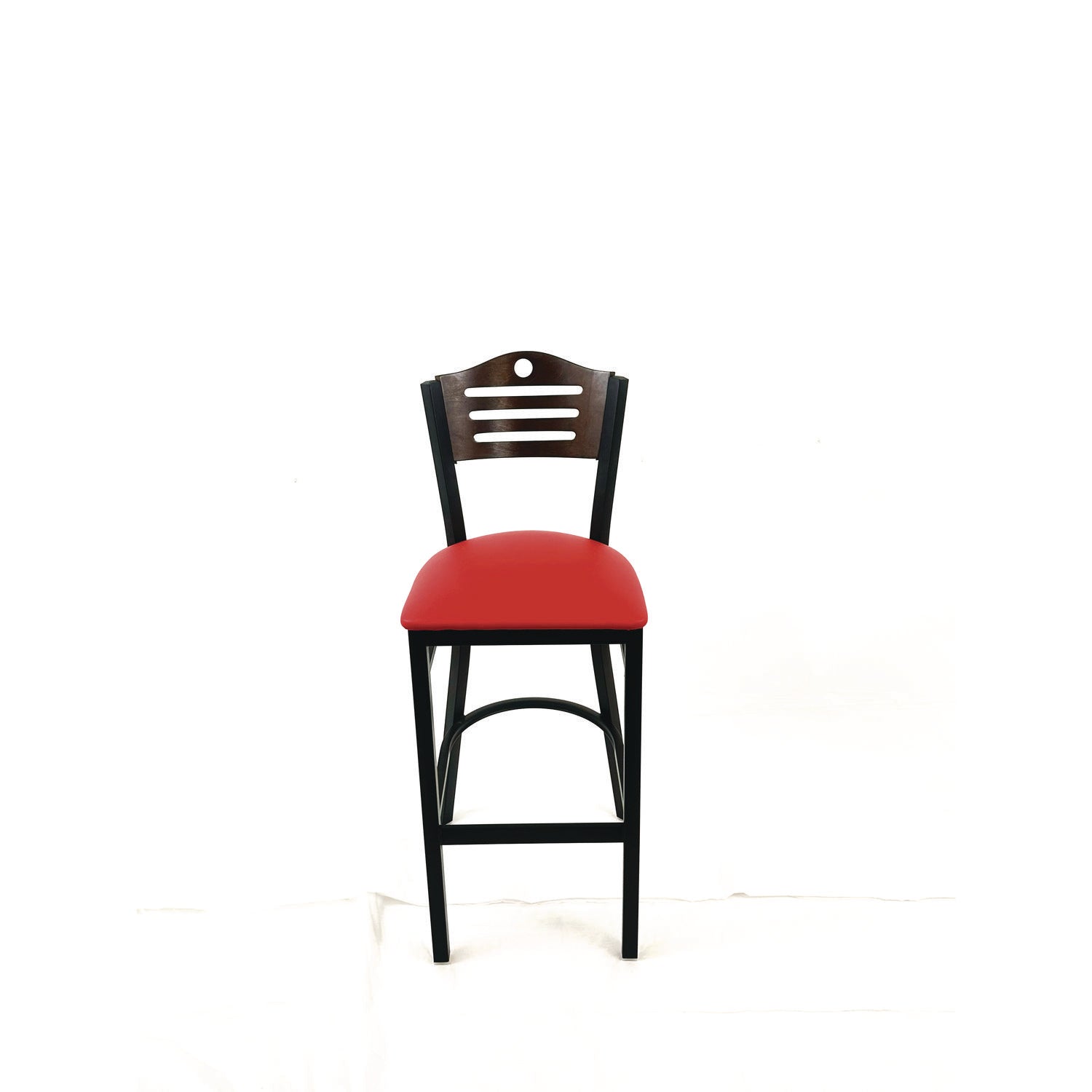 JMC Furniture Eagle Series Barstool, Supports Up to 300 lb, 28.5" Seat Height, Red Seat, Dark Walnut Back, Black Base