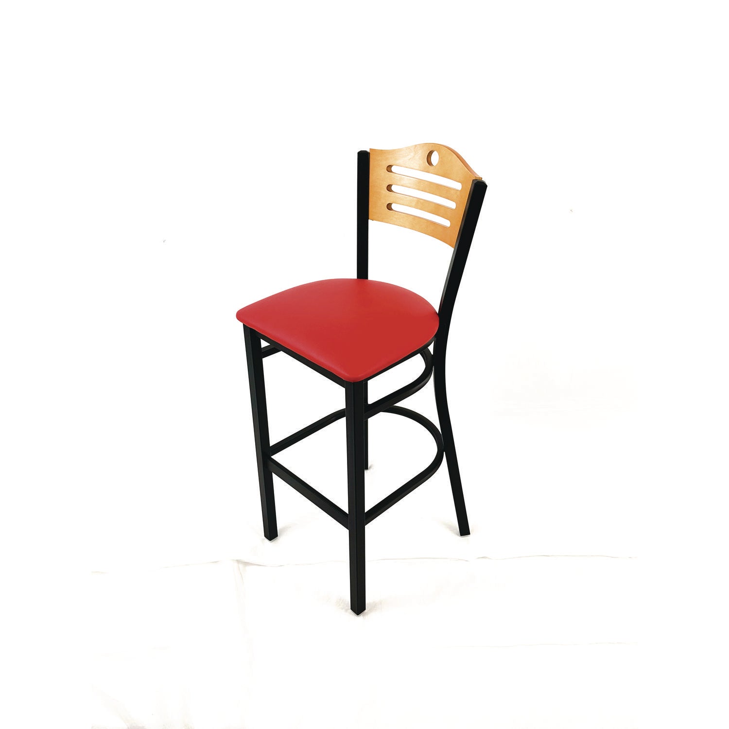 JMC Furniture Eagle Series Barstool, Supports Up to 300 lb, 28.5" Seat Height, Red Seat, Natural Back, Black Base