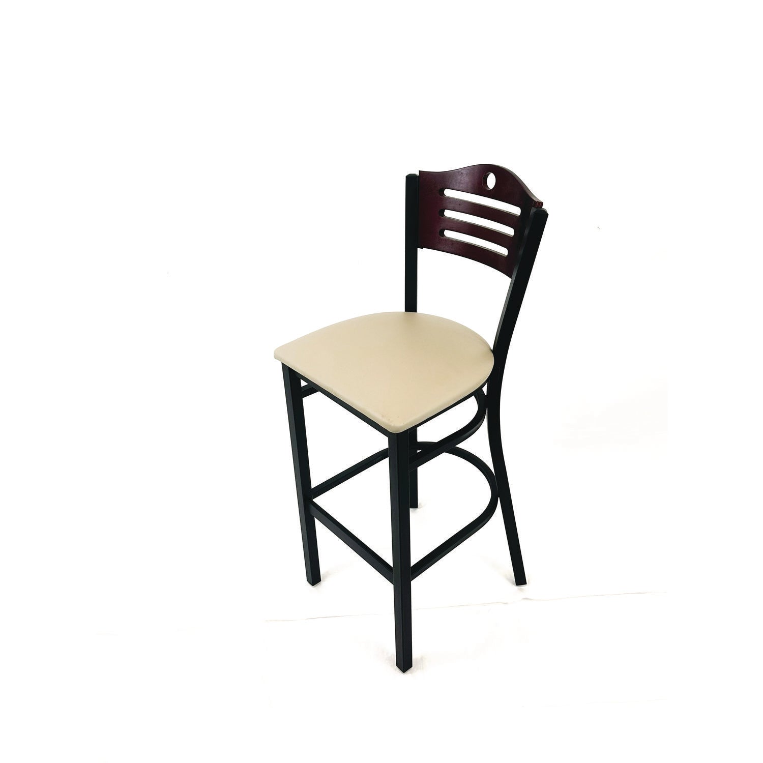 JMC Furniture Eagle Series Barstool, Supports Up to 300 lb, 28.5" Seat Height, Taupe Seat, Dark Mahogany Back, Black Base