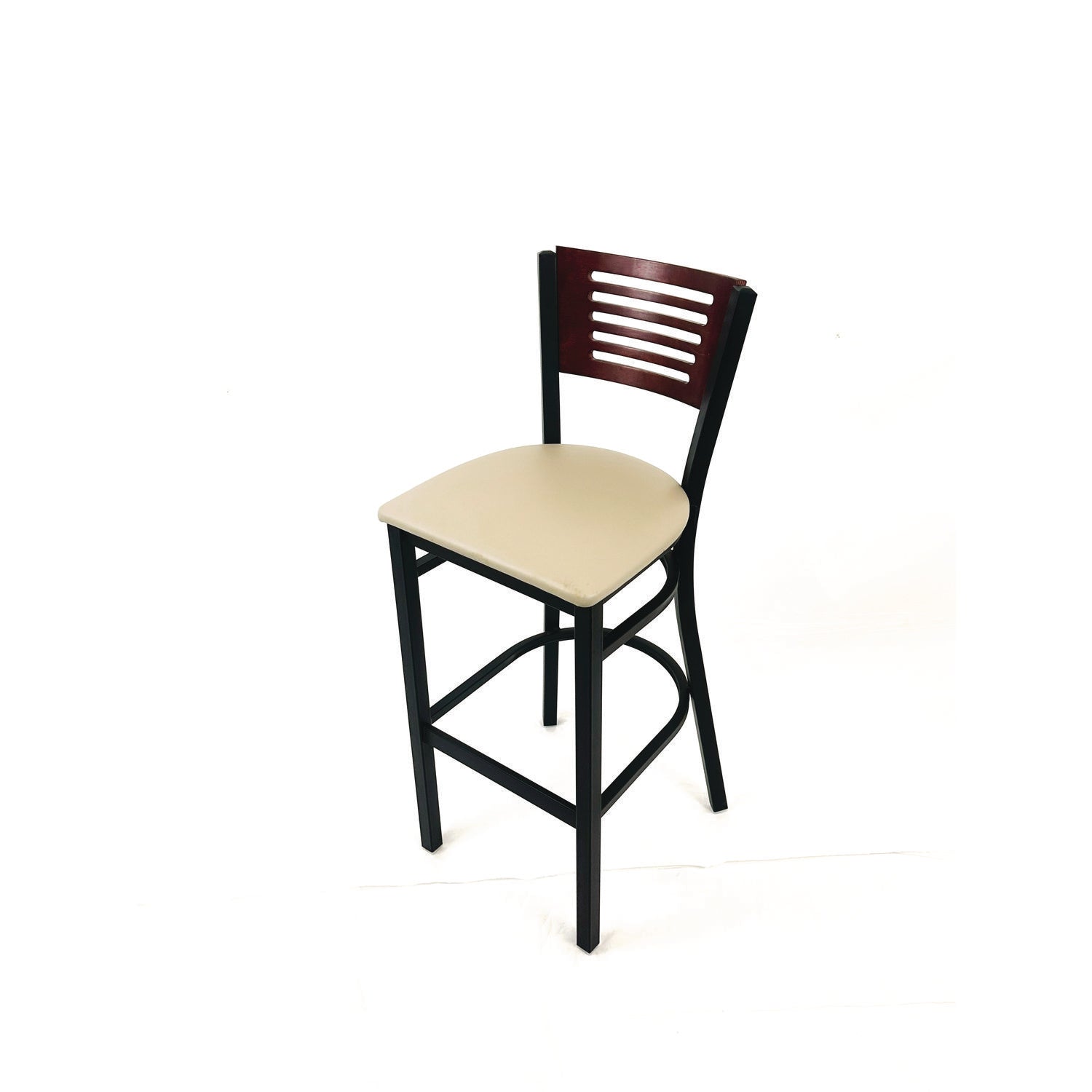 JMC Furniture Jones River Series Barstool, Supports Up to 300 lb, 28.5" Seat Height, Taupe Seat, Dark Mahogany Back, Black Base