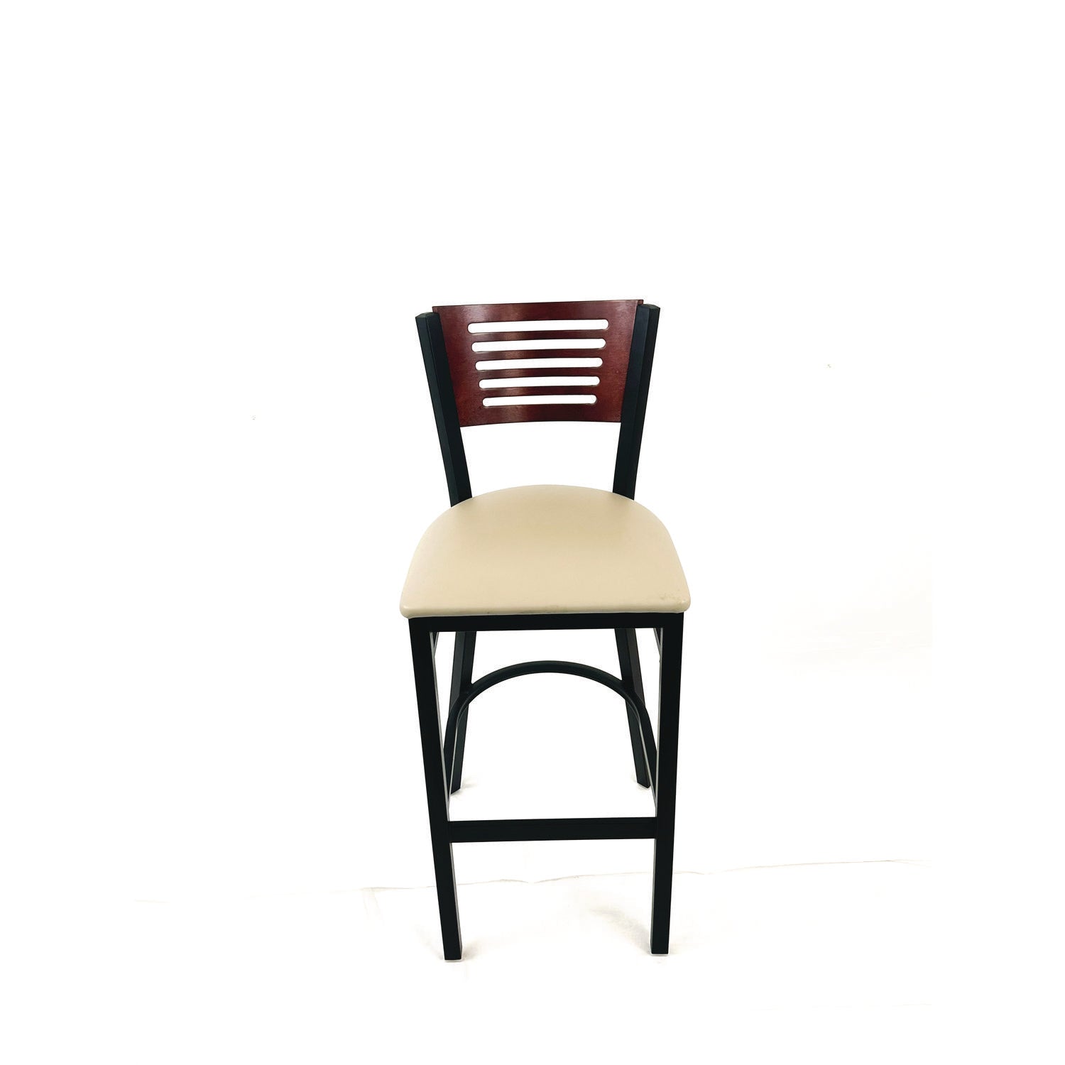 JMC Furniture Jones River Series Barstool, Supports Up to 300 lb, 28.5" Seat Height, Taupe Seat, Dark Mahogany Back, Black Base