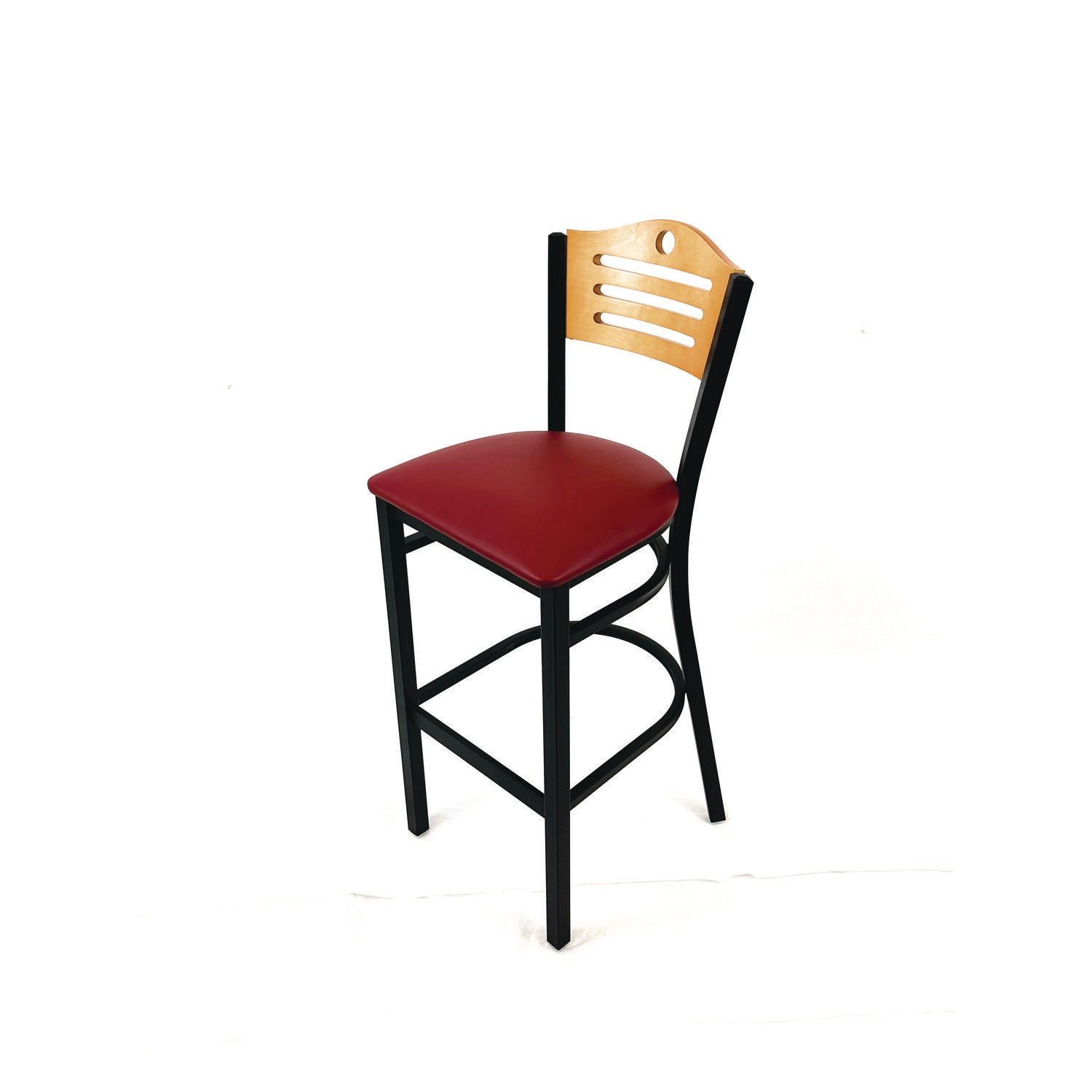 JMC Furniture Eagle Series Barstool, Supports Up to 300 lb, 28.5" Seat Height, Burgundy Seat, Natural Back, Black Base