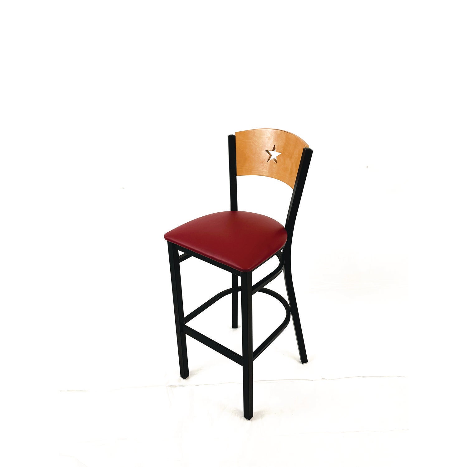 JMC Furniture Liberty Series Barstool, Supports Up to 300 lb, 28.5" Seat Height, Burgundy Seat, Natural Back, Black Base