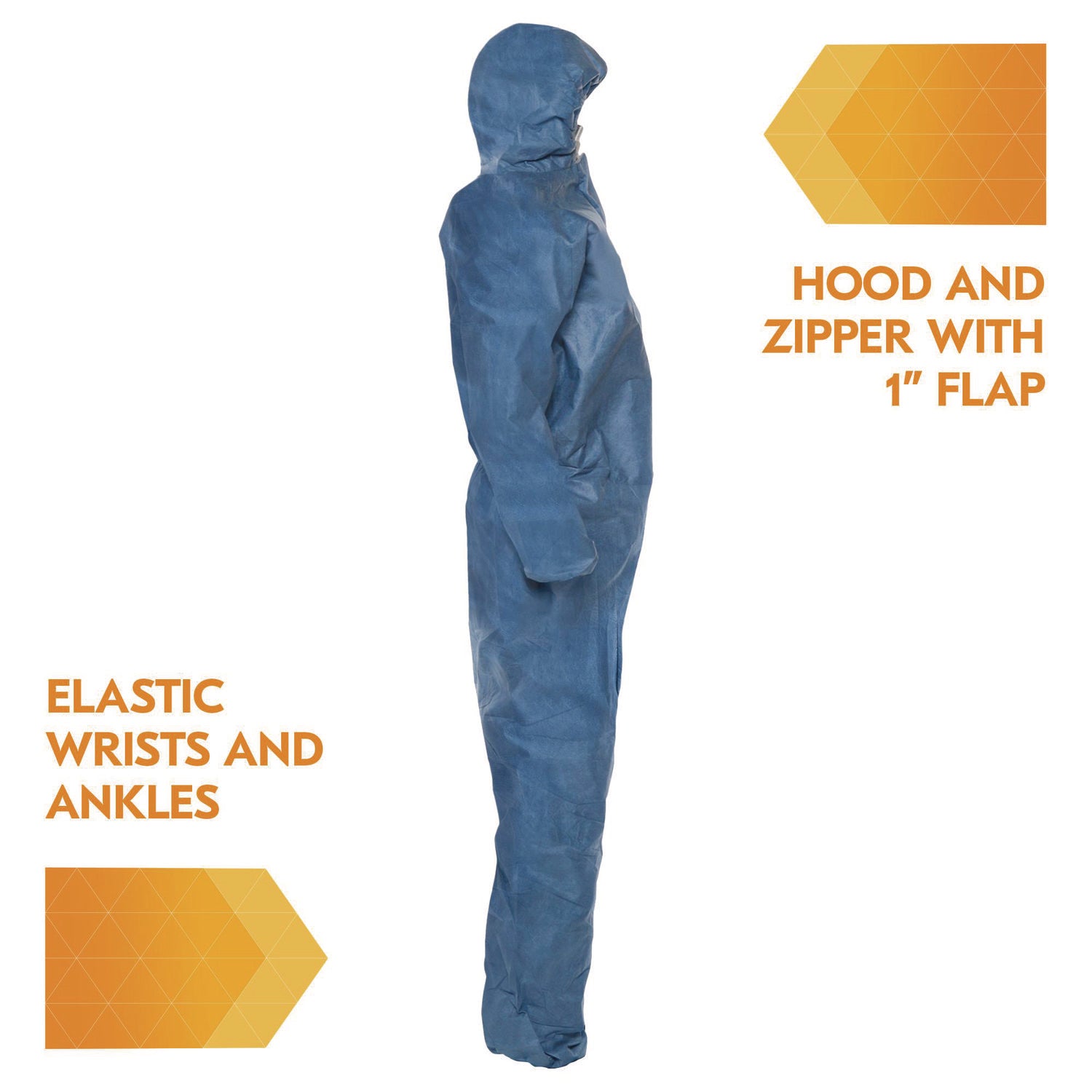 KleenGuard™ A20 Breathable Particle Protection Coveralls, Zip Front, Hood, Elastic Back, Wrists, Ankles, 3X-Large, Blue, 20/Carton