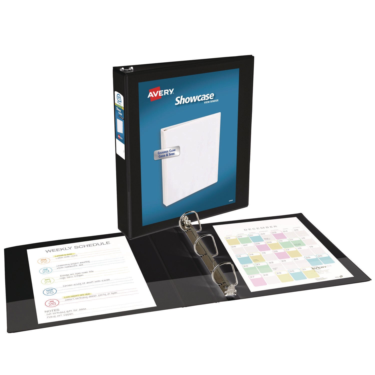 Avery® Showcase Economy View Binders with Slant Rings, 3 Rings, 1.5" Capacity, 11 x 8.5, Black