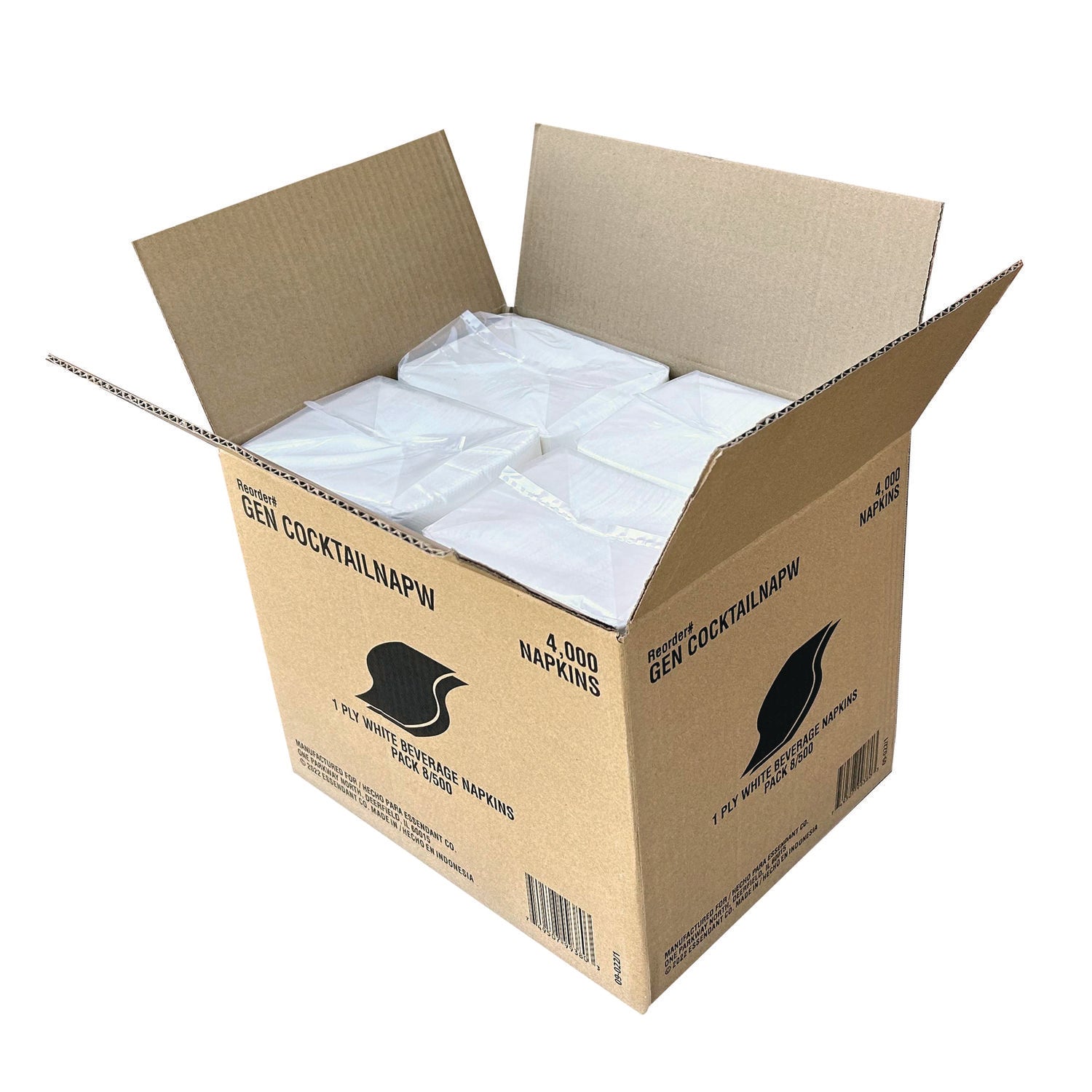 GEN Cocktail Napkins, 1-Ply, 9w X 9d, White, 500/pack, 8 Packs/carton