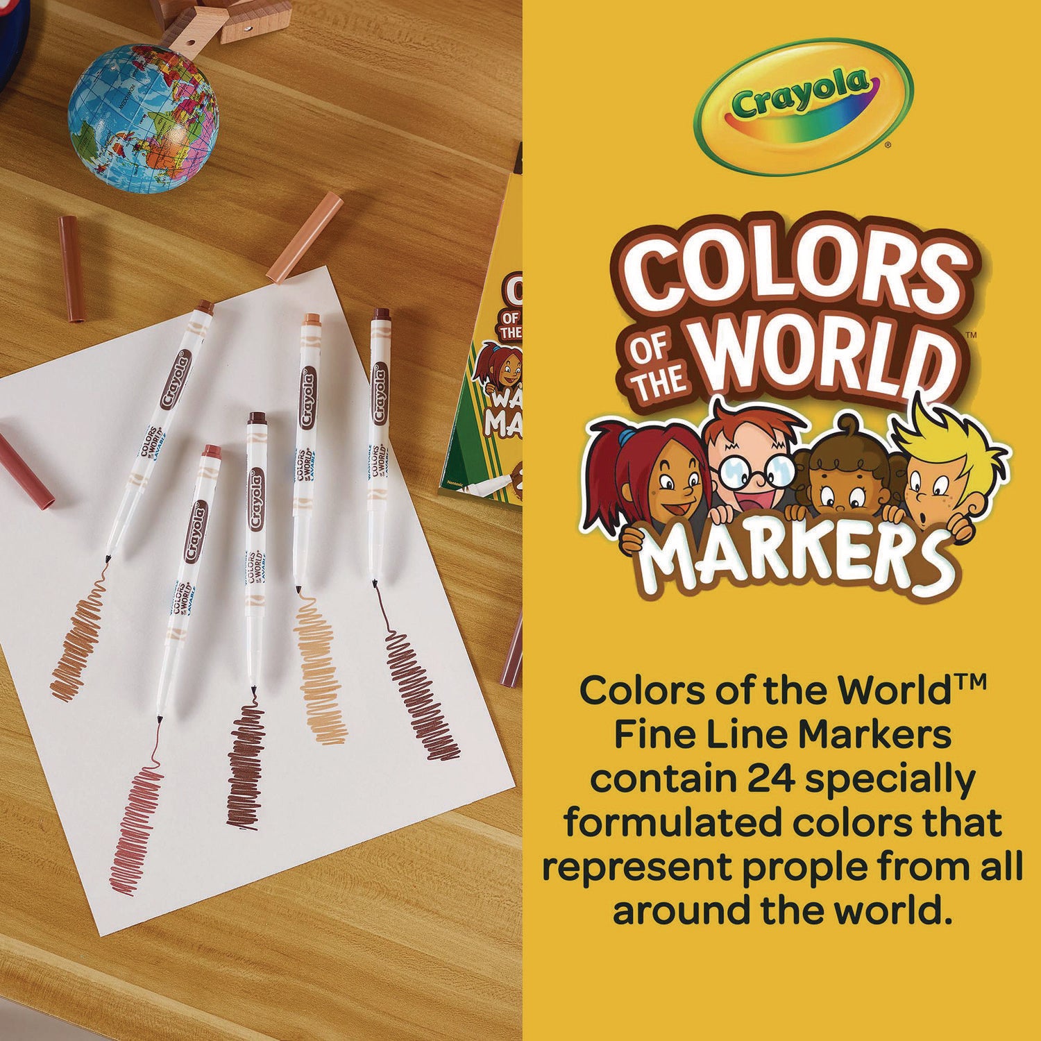 Crayola® Colors of the World Washable Markers, Fine Bullet Tip, Assorted Colors, 24/Pack