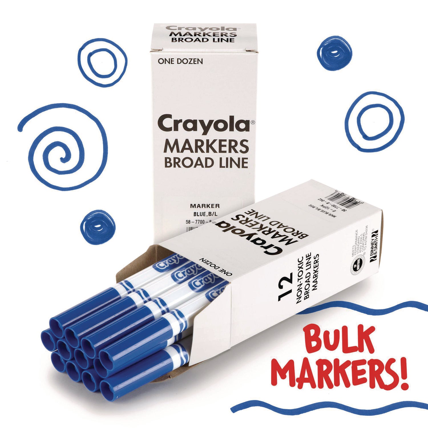 Crayola® Broad Line Washable Markers, Broad Bullet Tip, Blue, 12/box