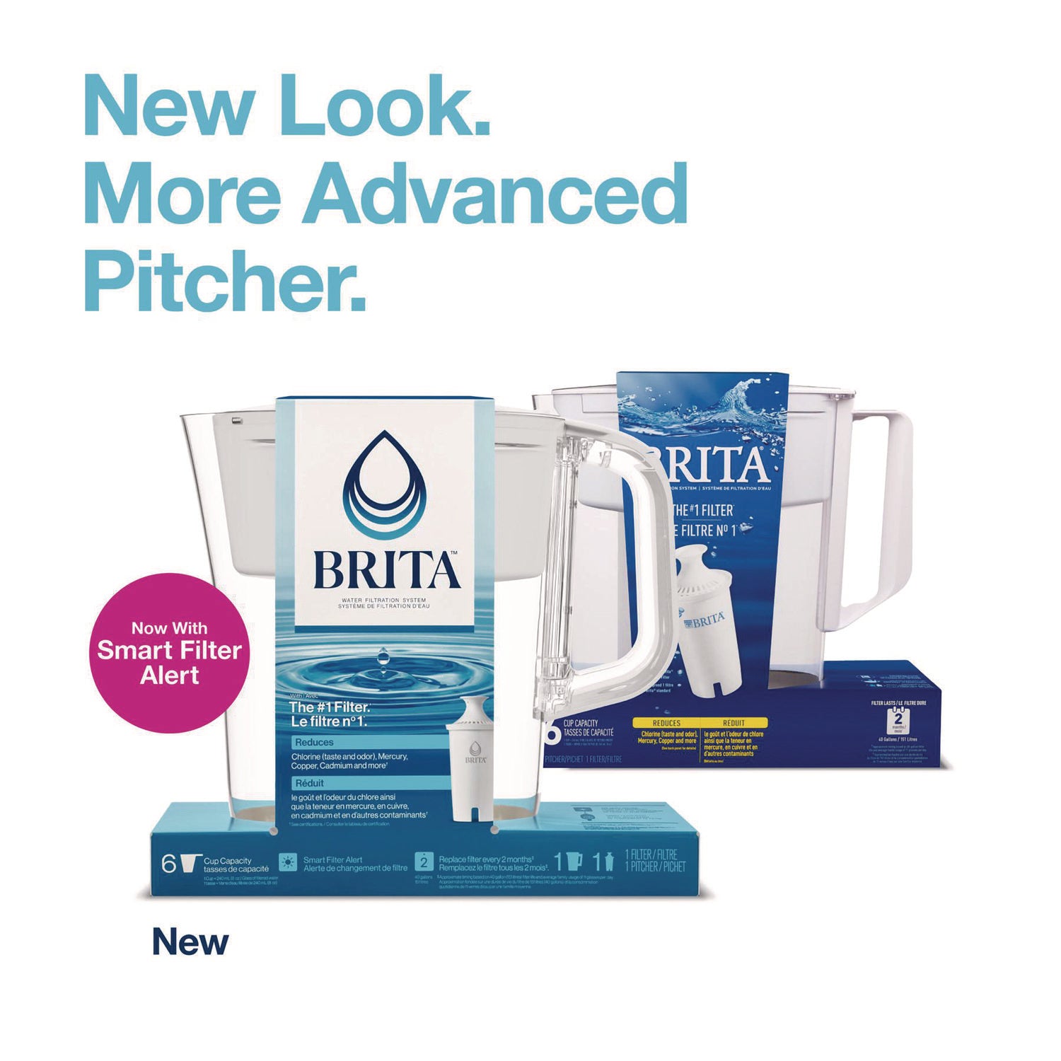 Brita® Small 6-Cup Water Filter Pitcher with 1 Standard Filter, Bright White/Clear, 2/Carton
