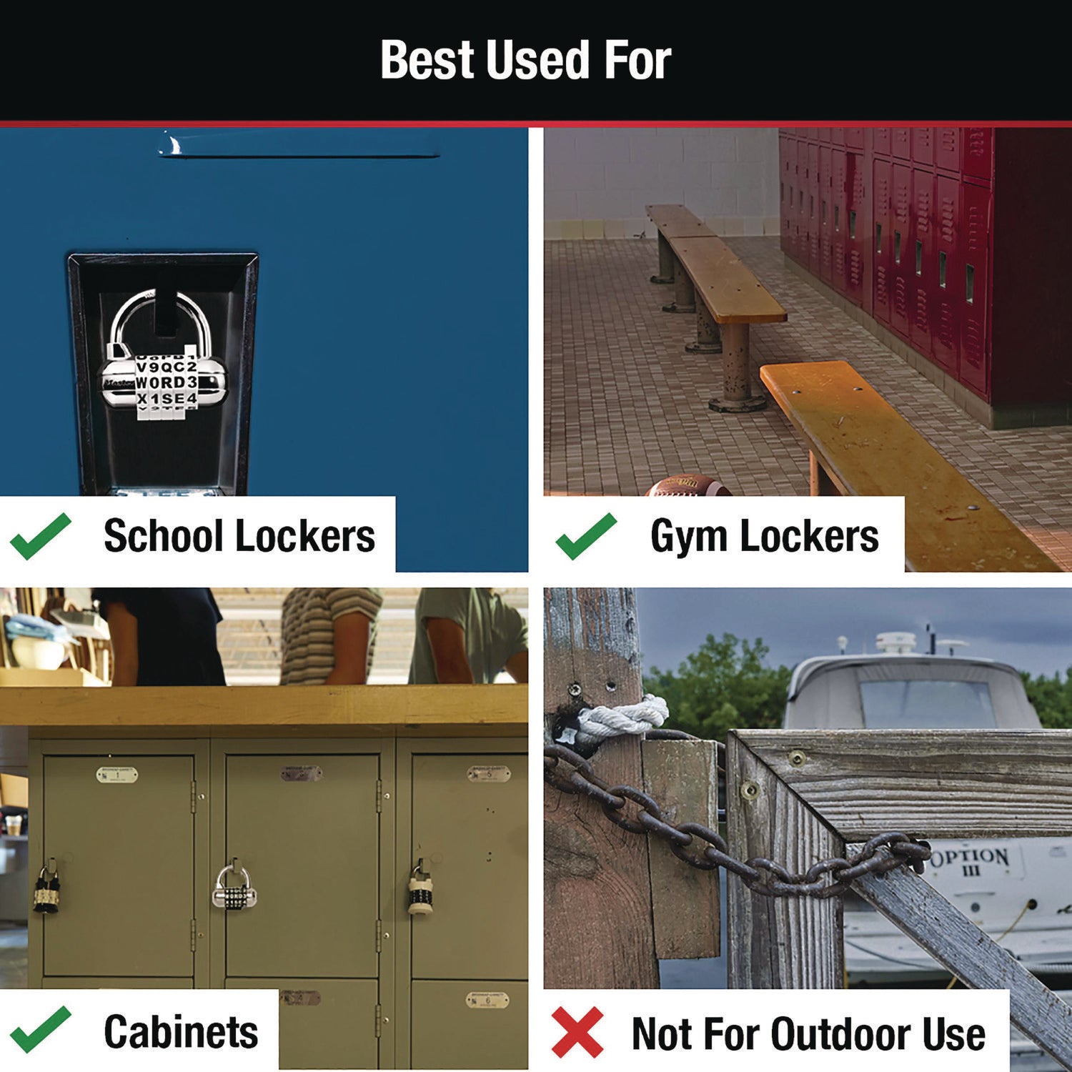 Master Lock® Password Plus Combination Lock, Hardened Steel Shackle, 2.5" Wide, Chrome/Assorted