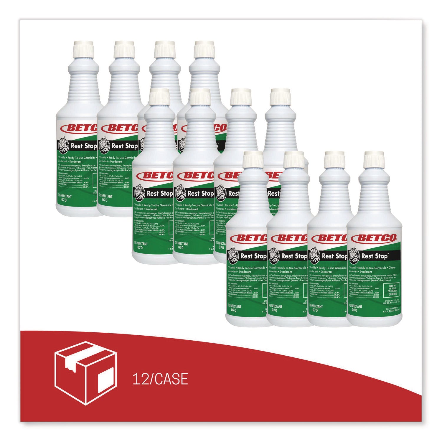 Betco® Rest Stop Non-Acid Bowl and Restroom Cleaner, Floral Fresh Scent, 32 oz Bottle, 12/Carton